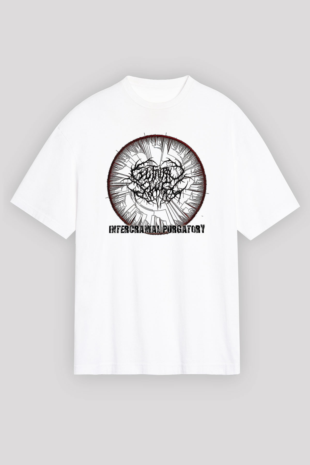 Guttural Slug Baskılı Beyaz Unisex Oversize Tişört - Tshirt