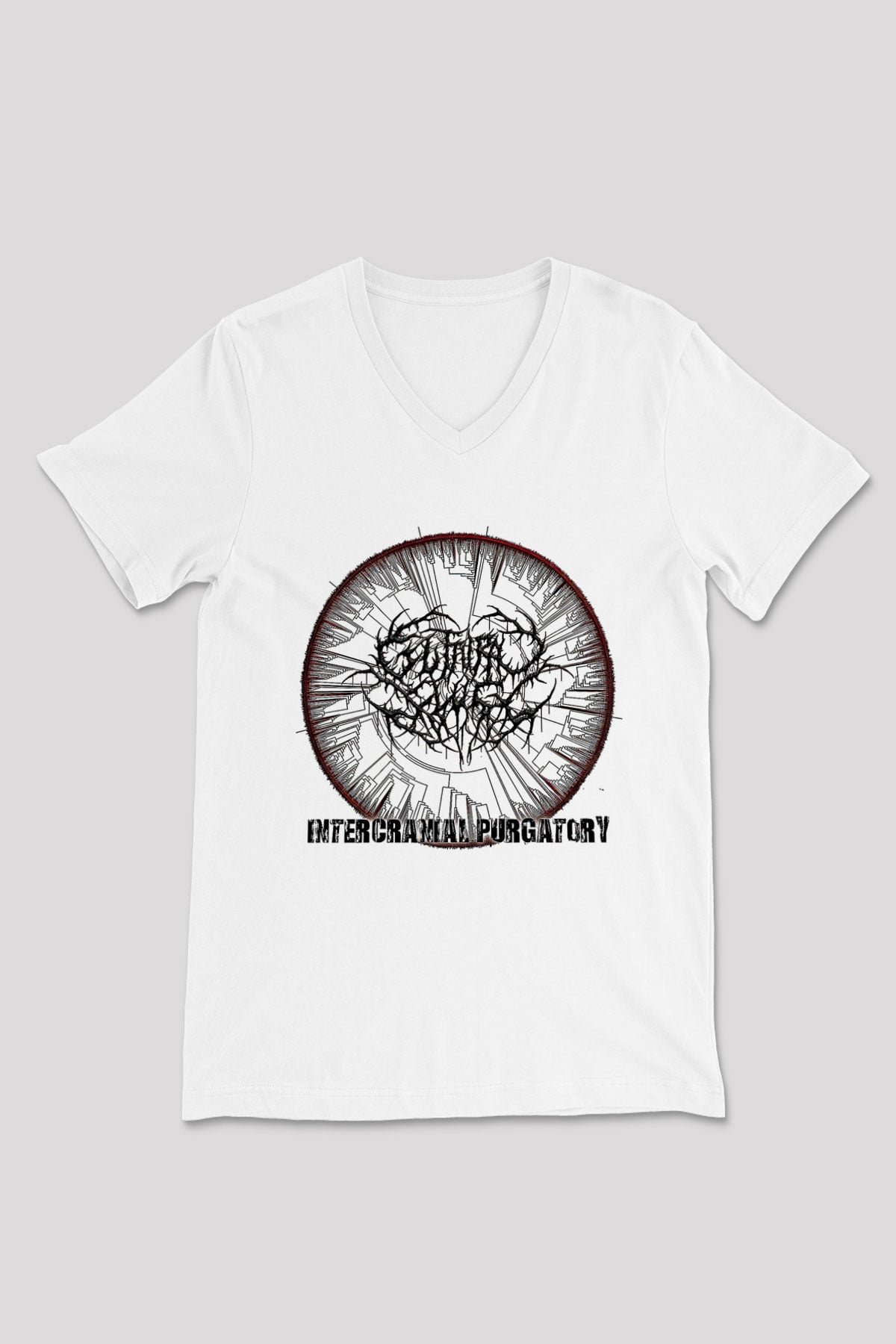Guttural Slug Baskılı Beyaz Unisex V Yaka Tişört - Tshirt