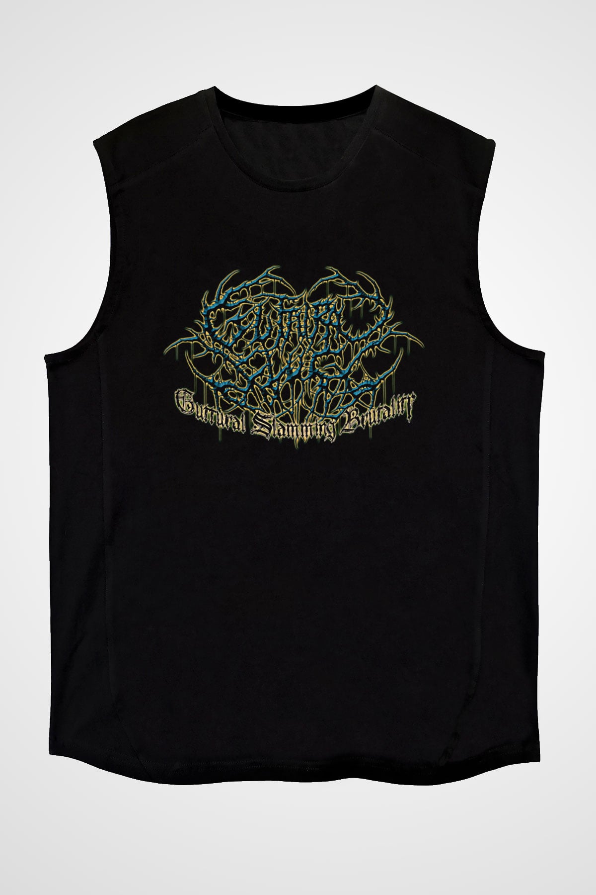 Guttural Slug Baskılı Unisex Siyah Kolsuz Tişört - Tshirt