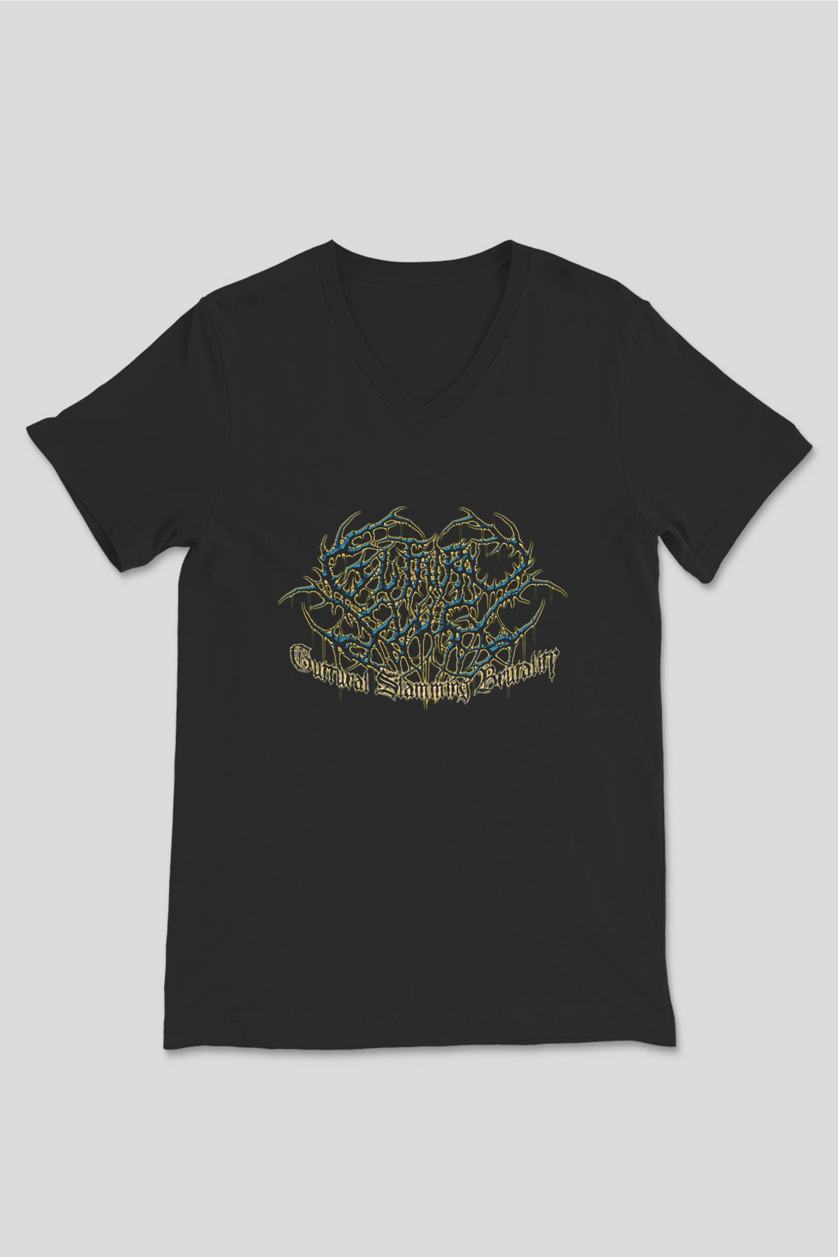 Guttural Slug Baskılı Unisex Siyah V Yaka Tişört - Tshirt