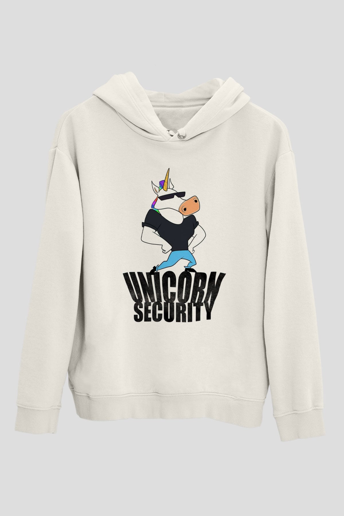 Güvenlik Beyaz Unisex Kapüşonlu Sweatshirt