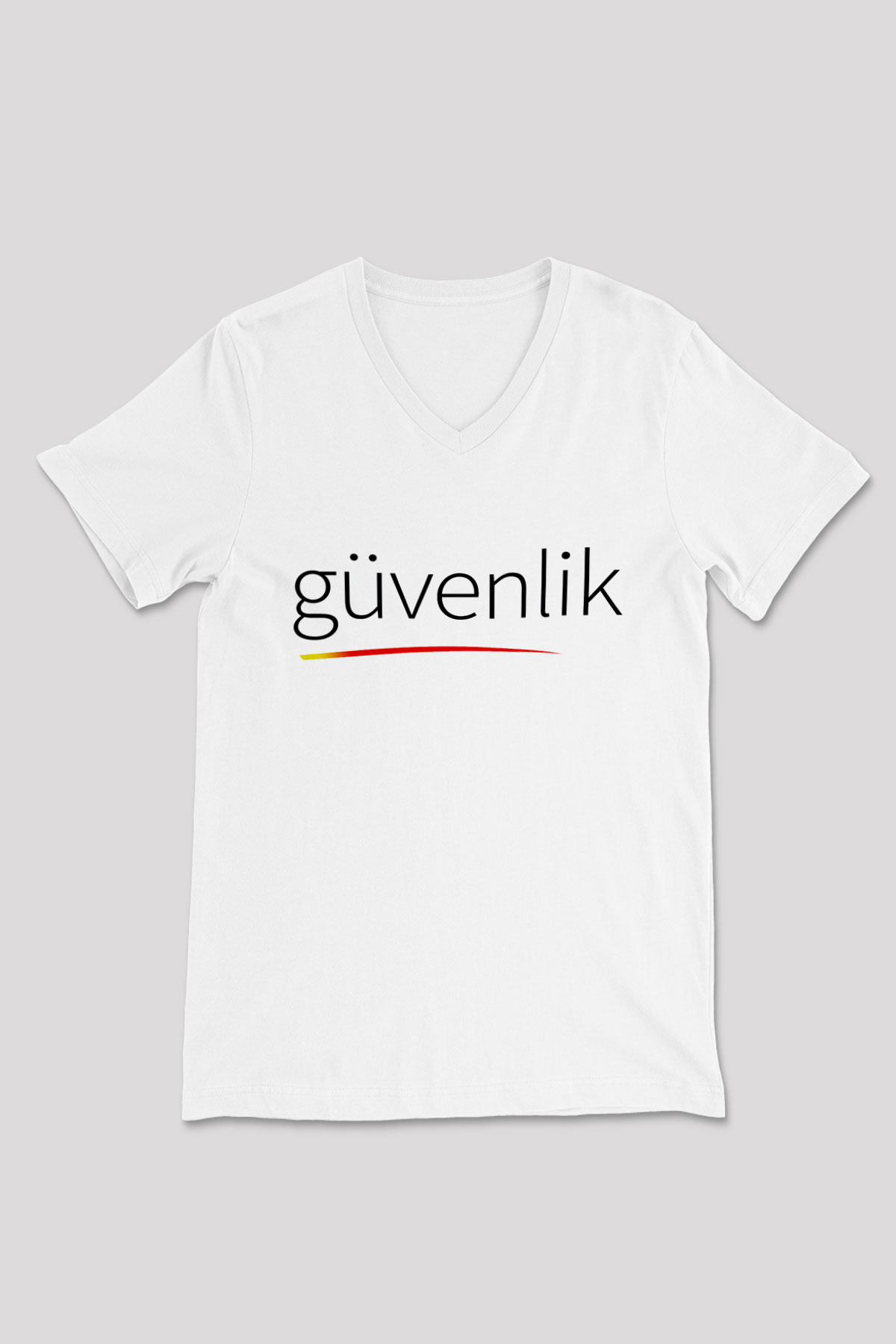 Güvenlik Beyaz Unisex V Yaka Tişört T-Shirt