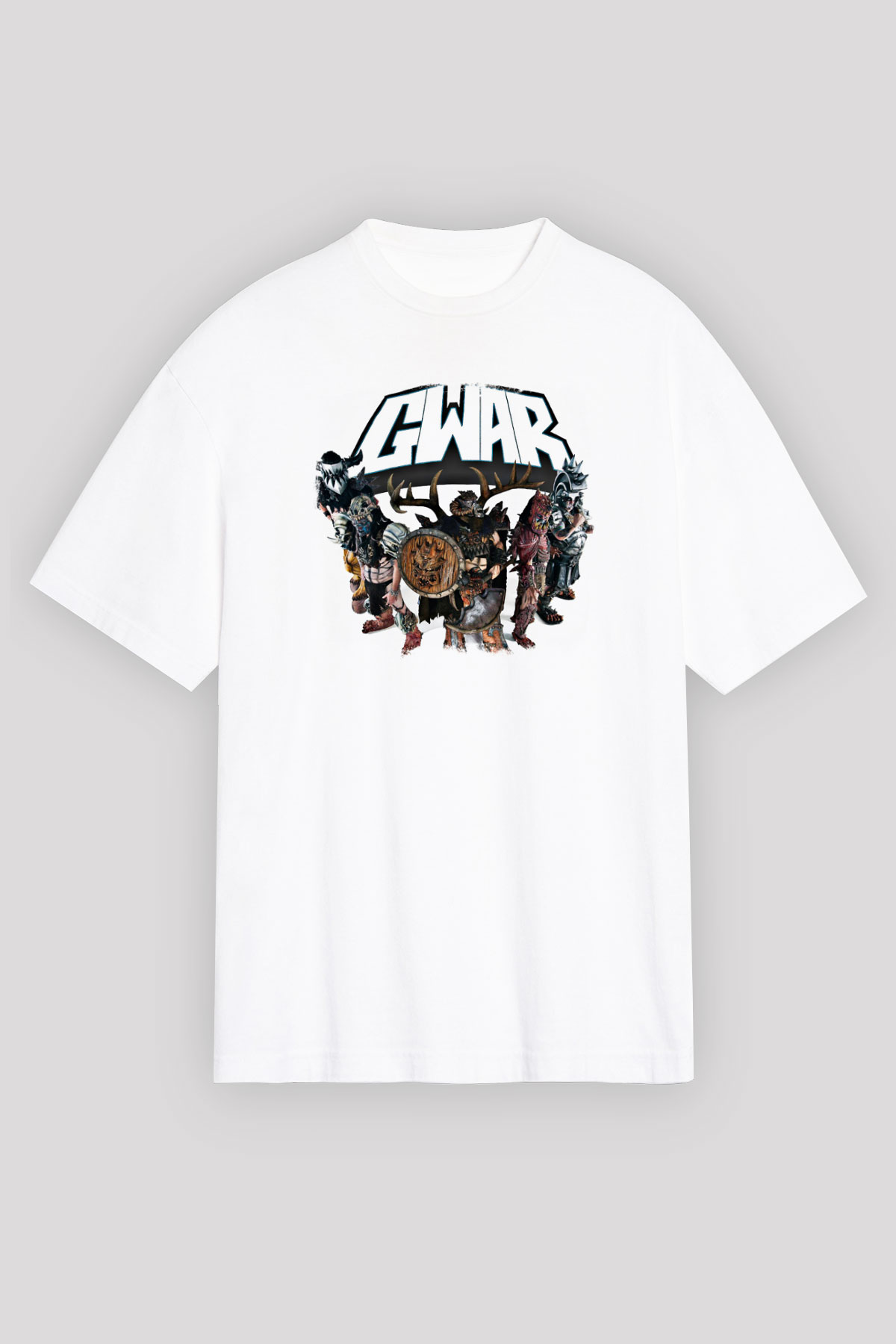 Gwar Baskılı Unisex Beyaz Oversize Tişört