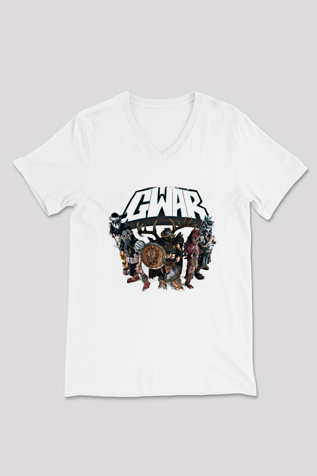 Gwar Baskılı Unisex Beyaz V Yaka Tişört