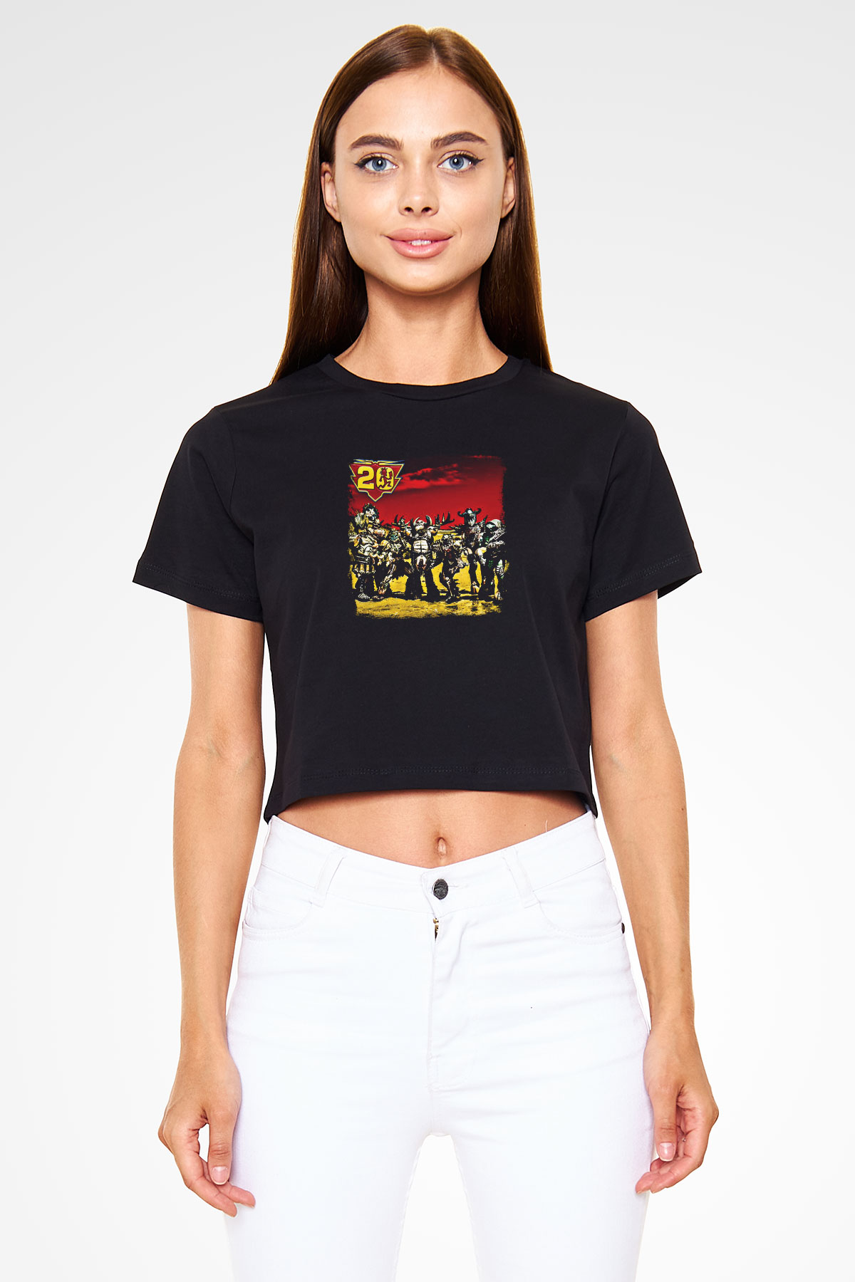 Gwar Baskılı Unisex Siyah Crop Top Tişört
