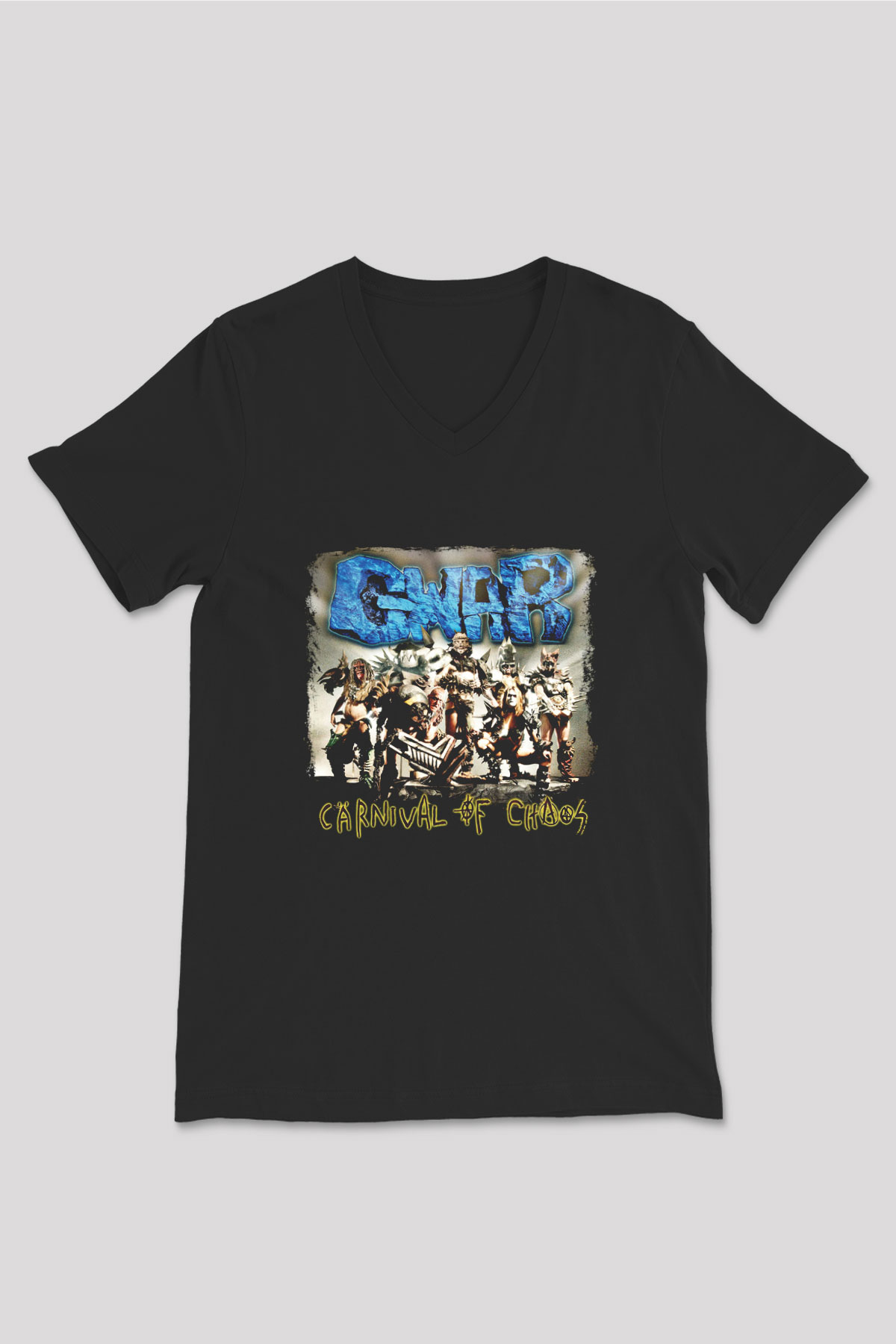 Gwar Baskılı Unisex Siyah V Yaka Tişört
