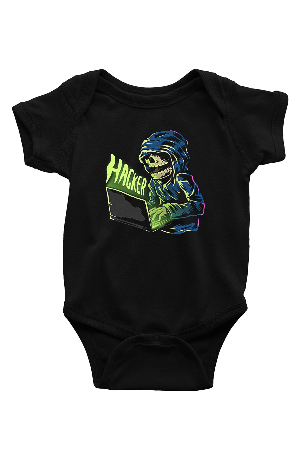 Hacker Baskılı Unisex Siyah Bebek Body - Zıbın
