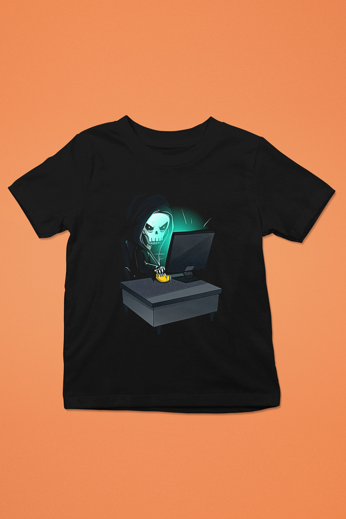 Hacker Baskılı Unisex Siyah Çocuk Tişört - Tshirt