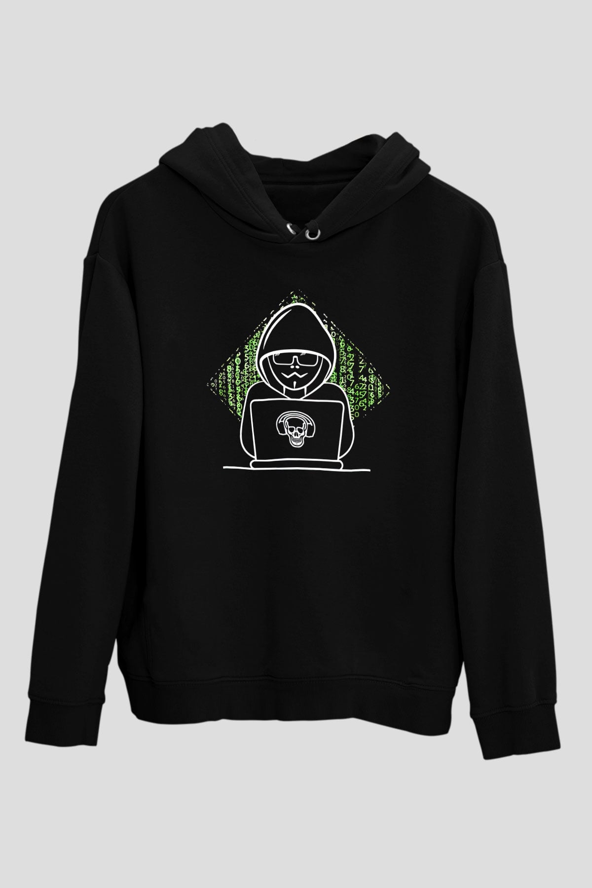 Hacker Baskılı Unisex Siyah Hoodie