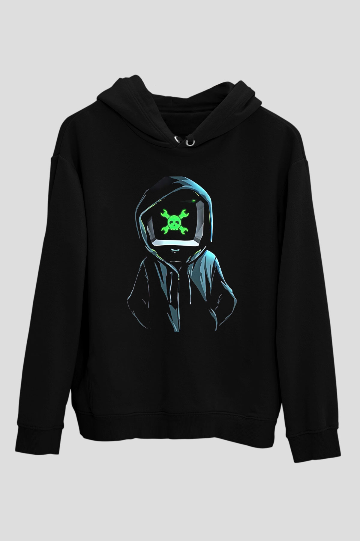 Hacker Baskılı Unisex Siyah Hoodie