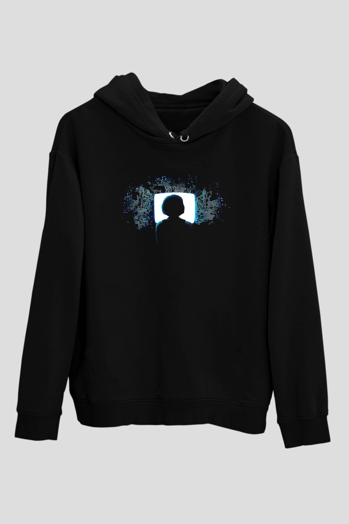 Hacker Baskılı Unisex Siyah Hoodie