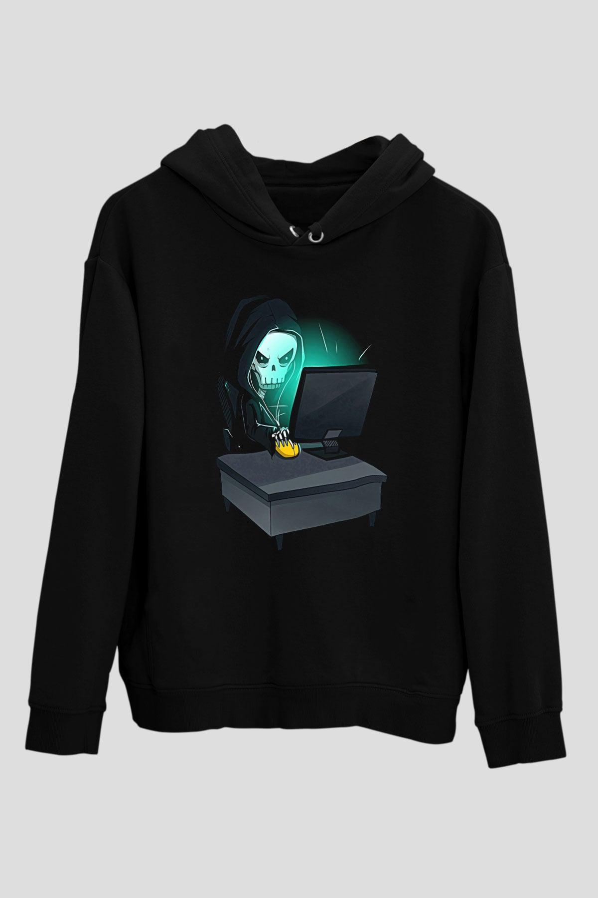 Hacker Baskılı Unisex Siyah Hoodie