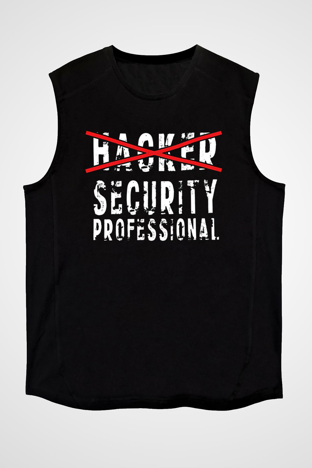 Hacker Baskılı Unisex Siyah Kolsuz Tişört - Tshirt