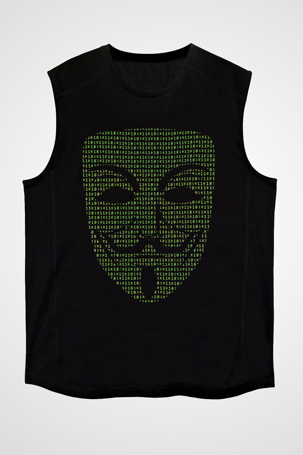 Hacker Baskılı Unisex Siyah Kolsuz Tişört - Tshirt