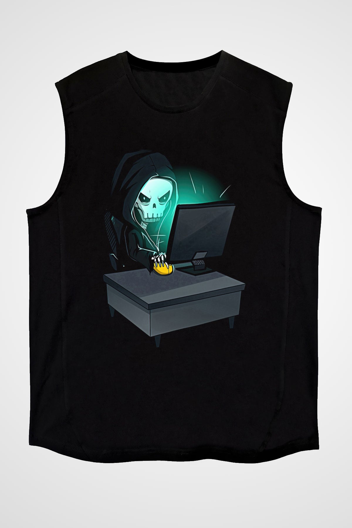 Hacker Baskılı Unisex Siyah Kolsuz Tişört - Tshirt