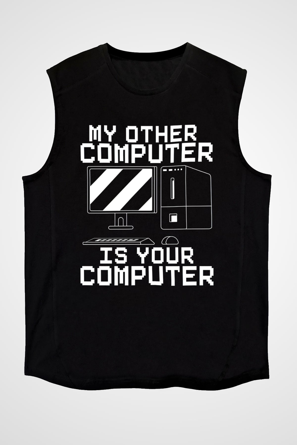 Hacker Baskılı Unisex Siyah Kolsuz Tişört - Tshirt