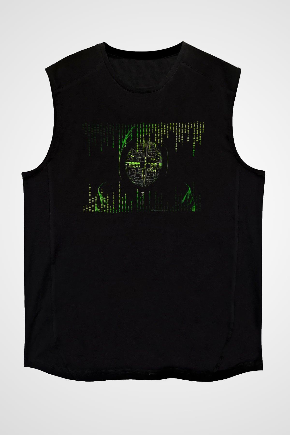 Hacker Baskılı Unisex Siyah Kolsuz Tişört - Tshirt