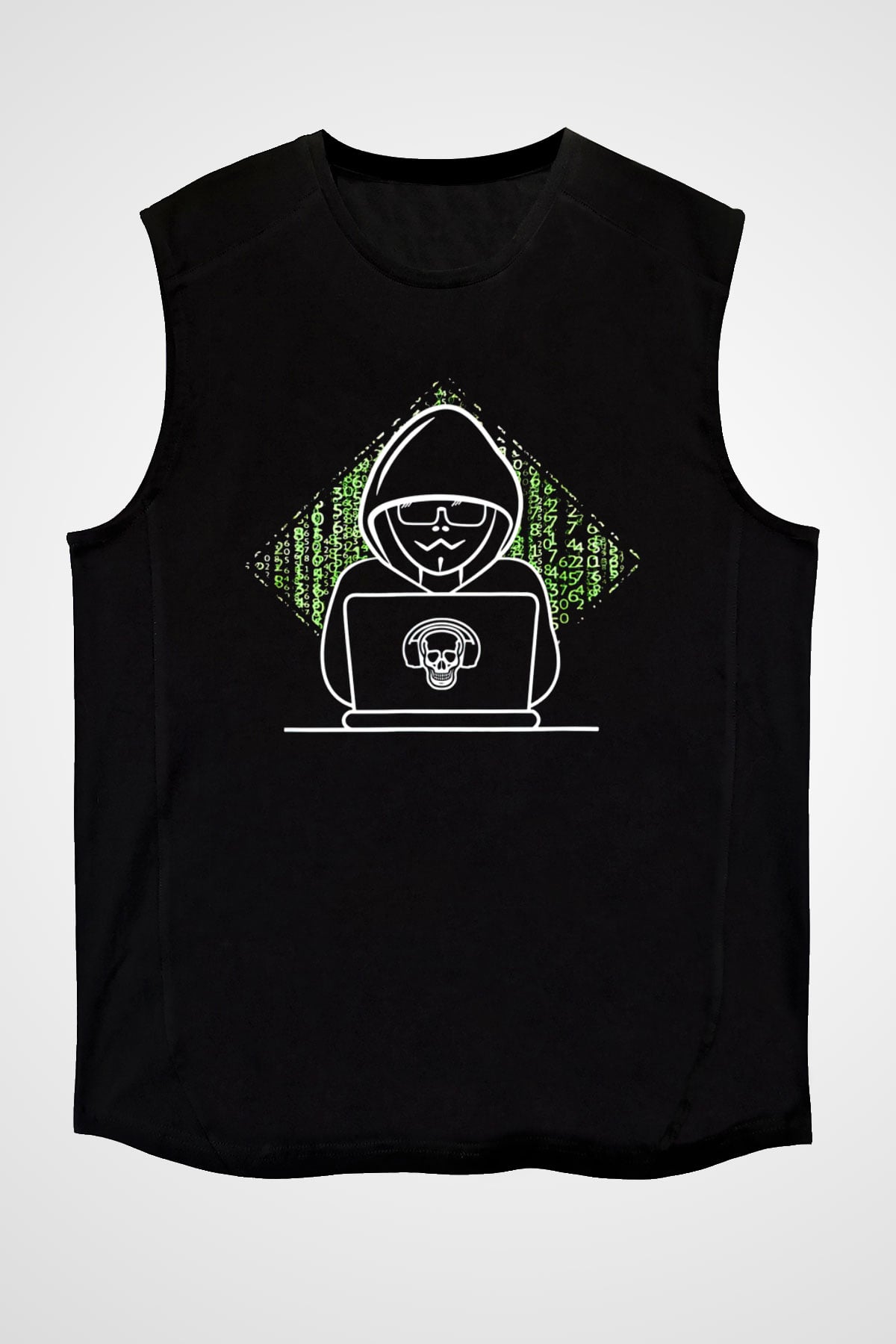 Hacker Baskılı Unisex Siyah Kolsuz Tişört - Tshirt