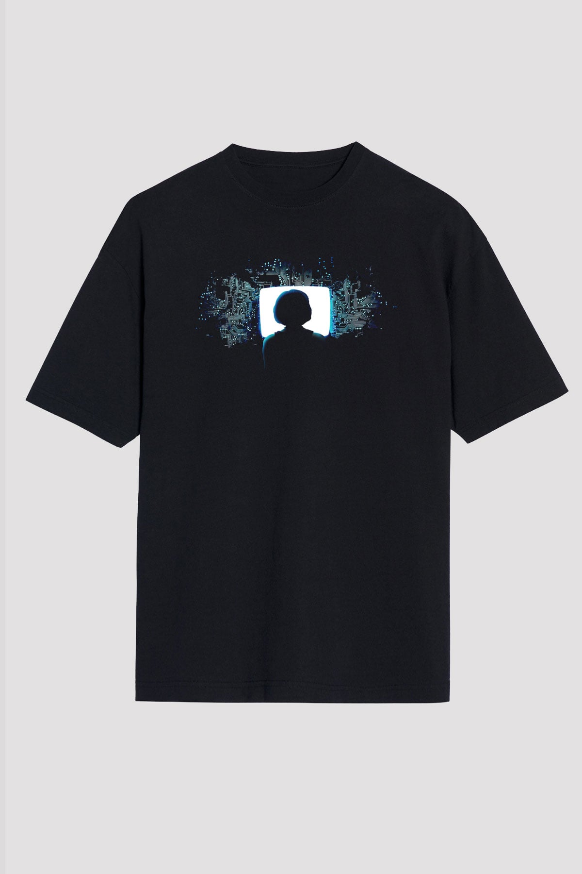 Hacker Baskılı Unisex Siyah Oversize Tişört - Tshirt