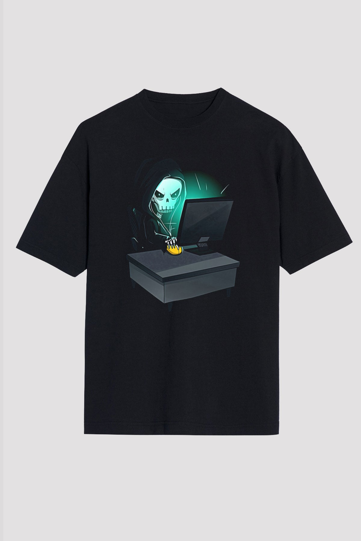 Hacker Baskılı Unisex Siyah Oversize Tişört - Tshirt