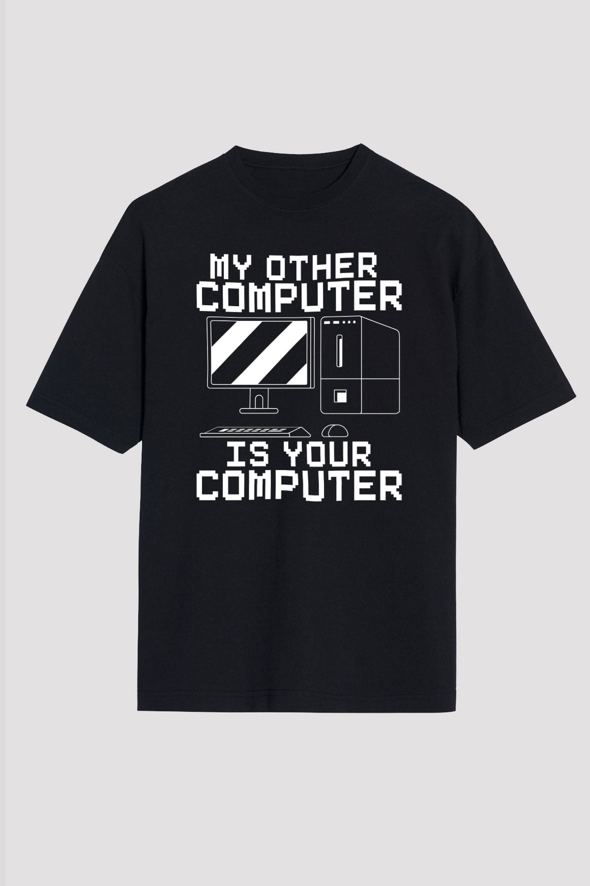 Hacker Baskılı Unisex Siyah Oversize Tişört - Tshirt