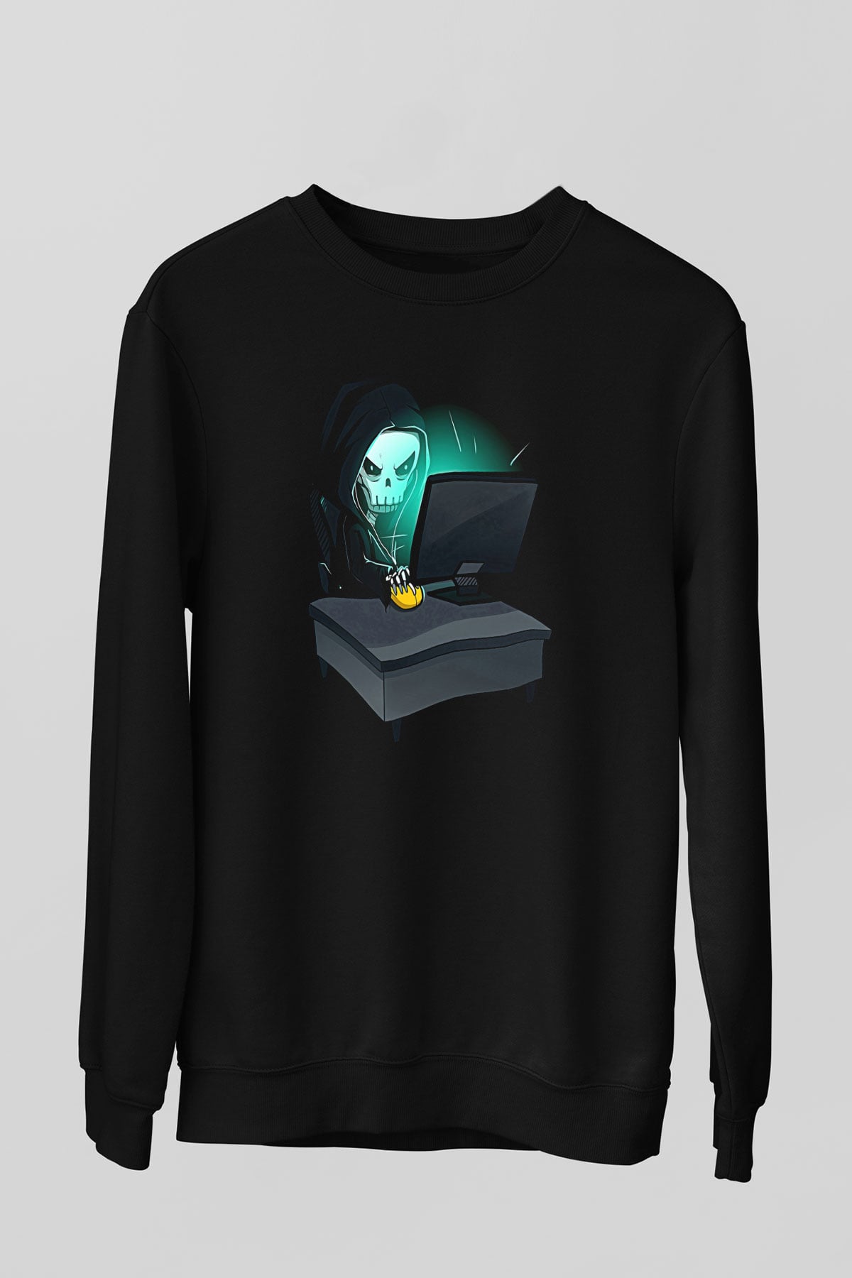 Hacker Baskılı Unisex Siyah Sweatshirt
