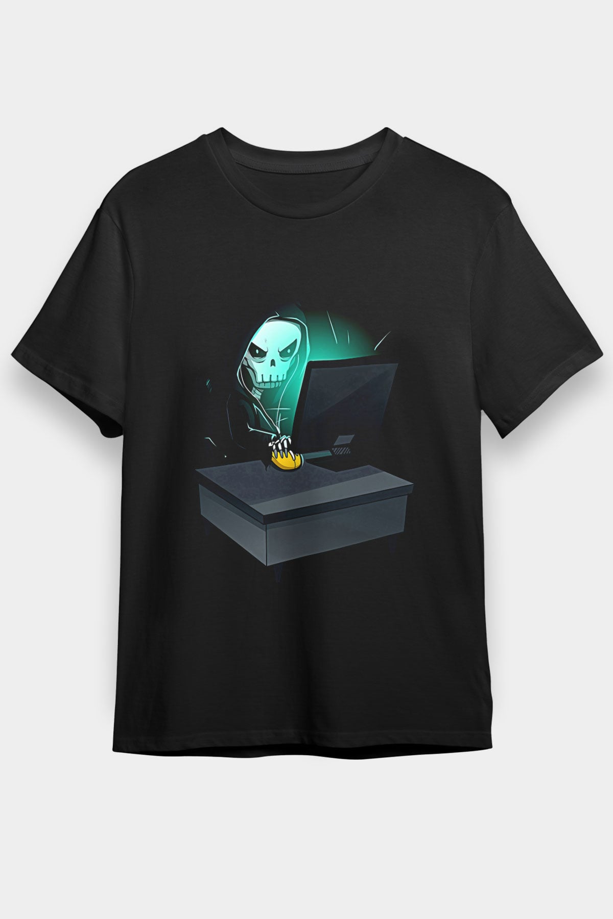 Hacker Baskılı Unisex Siyah Tişört - Tshirt