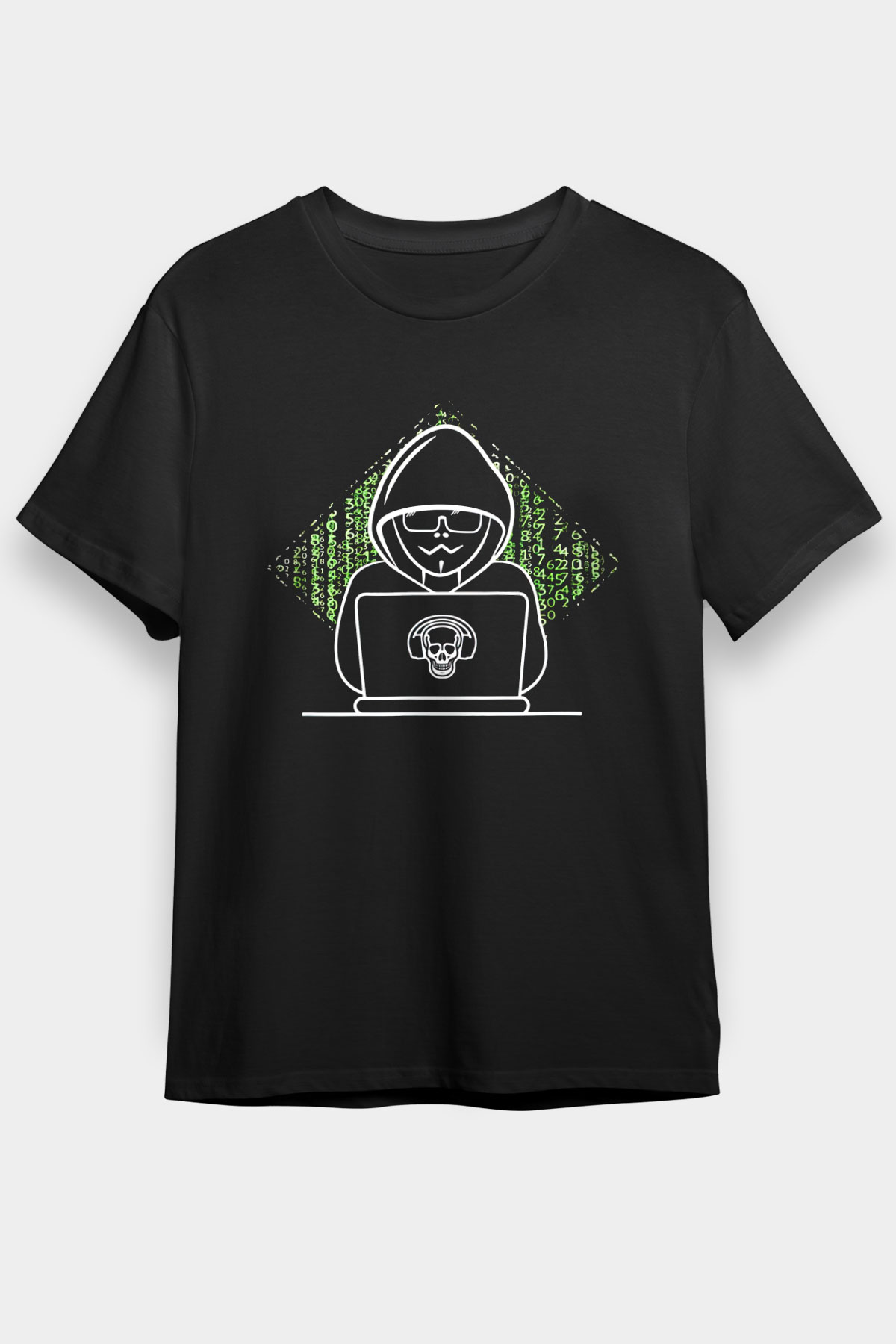 Hacker Baskılı Unisex Siyah Tişört - Tshirt