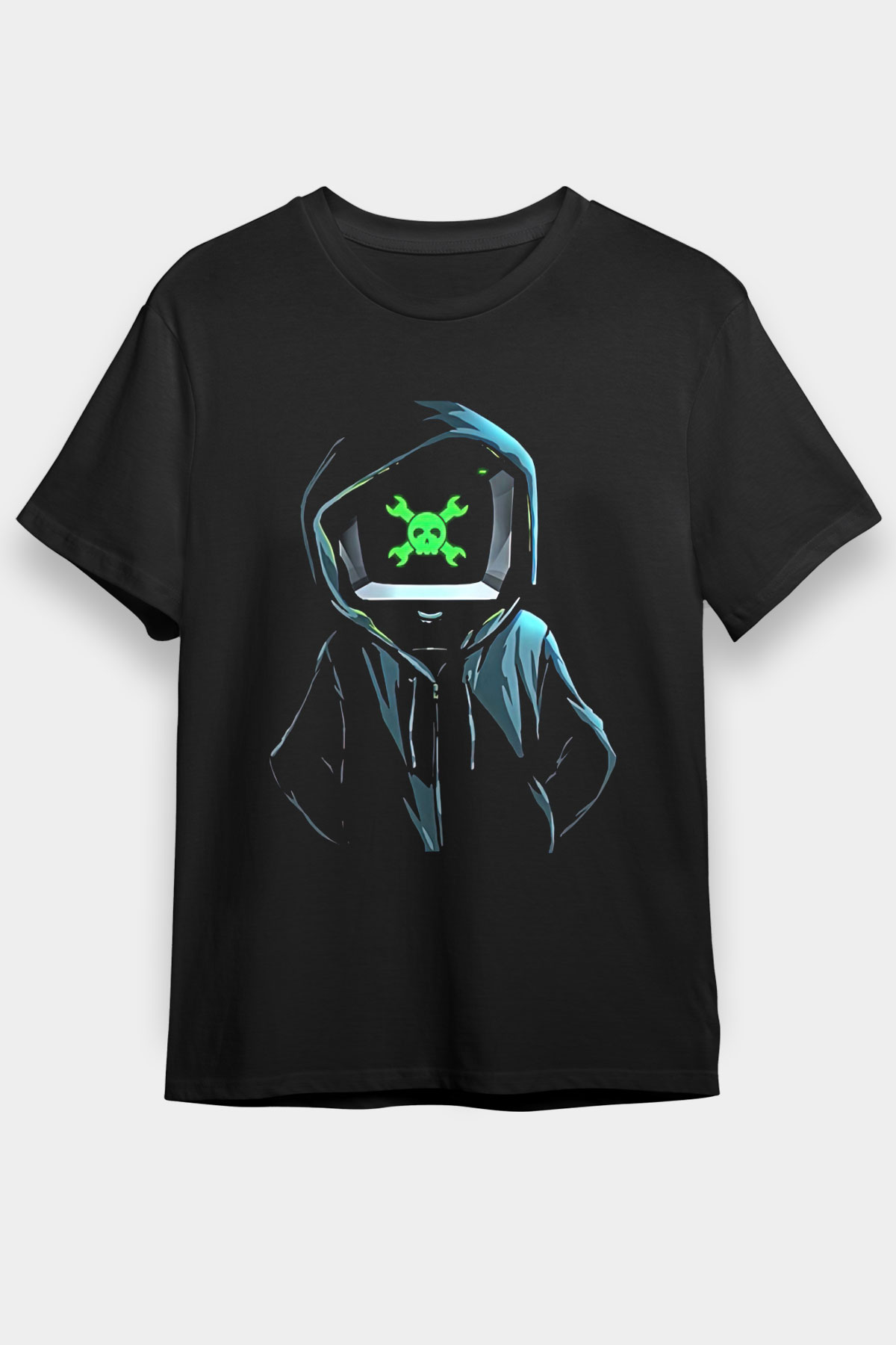 Hacker Baskılı Unisex Siyah Tişört - Tshirt