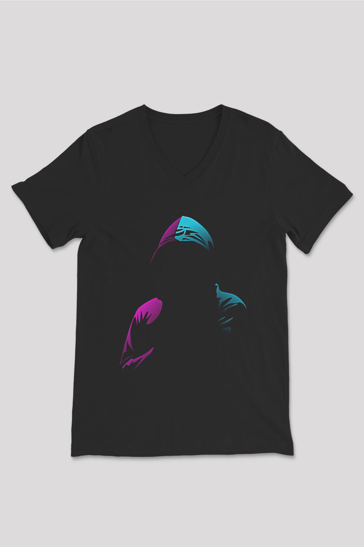 Hacker Baskılı Unisex Siyah V Yaka Tişört - Tshirt