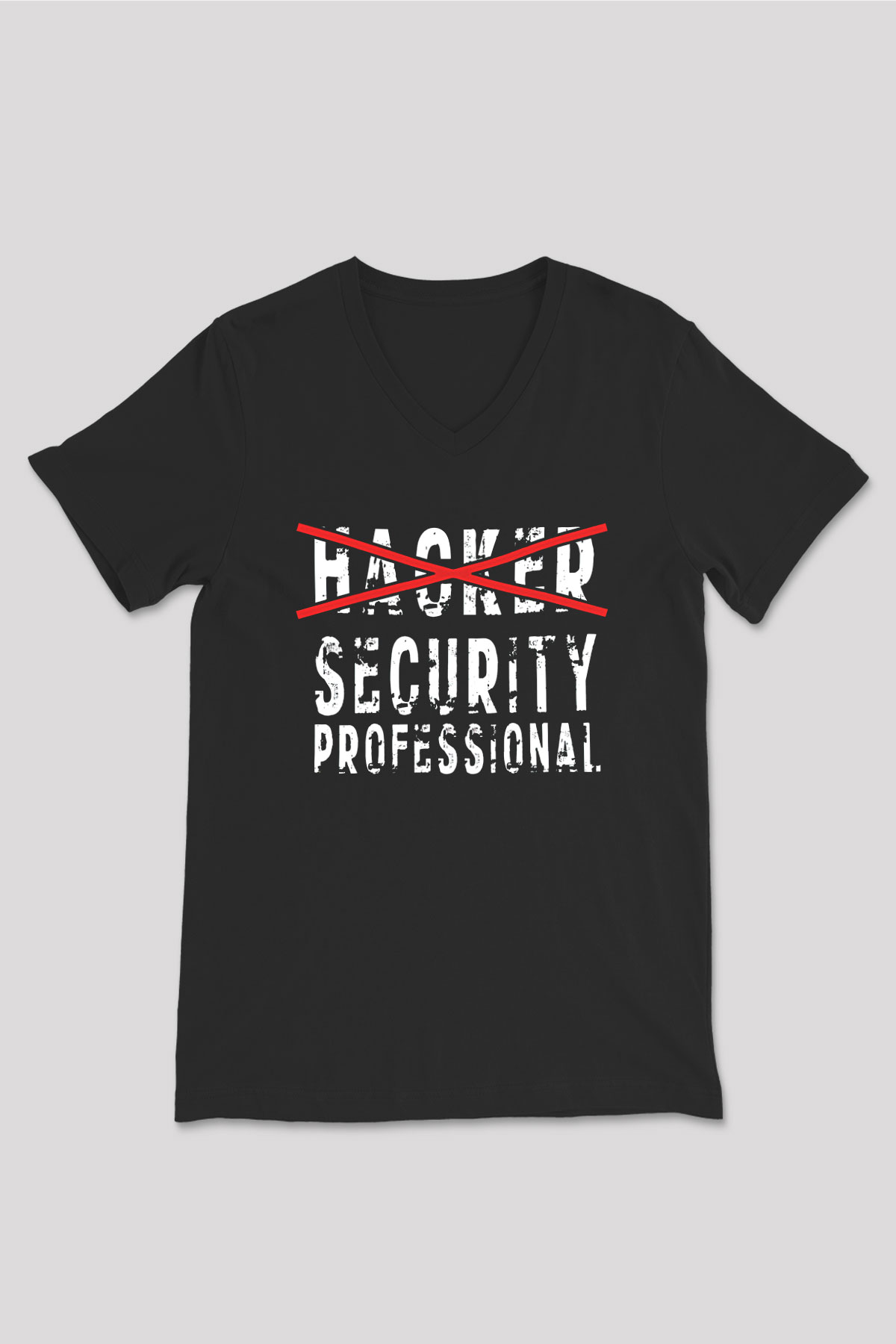 Hacker Baskılı Unisex Siyah V Yaka Tişört - Tshirt