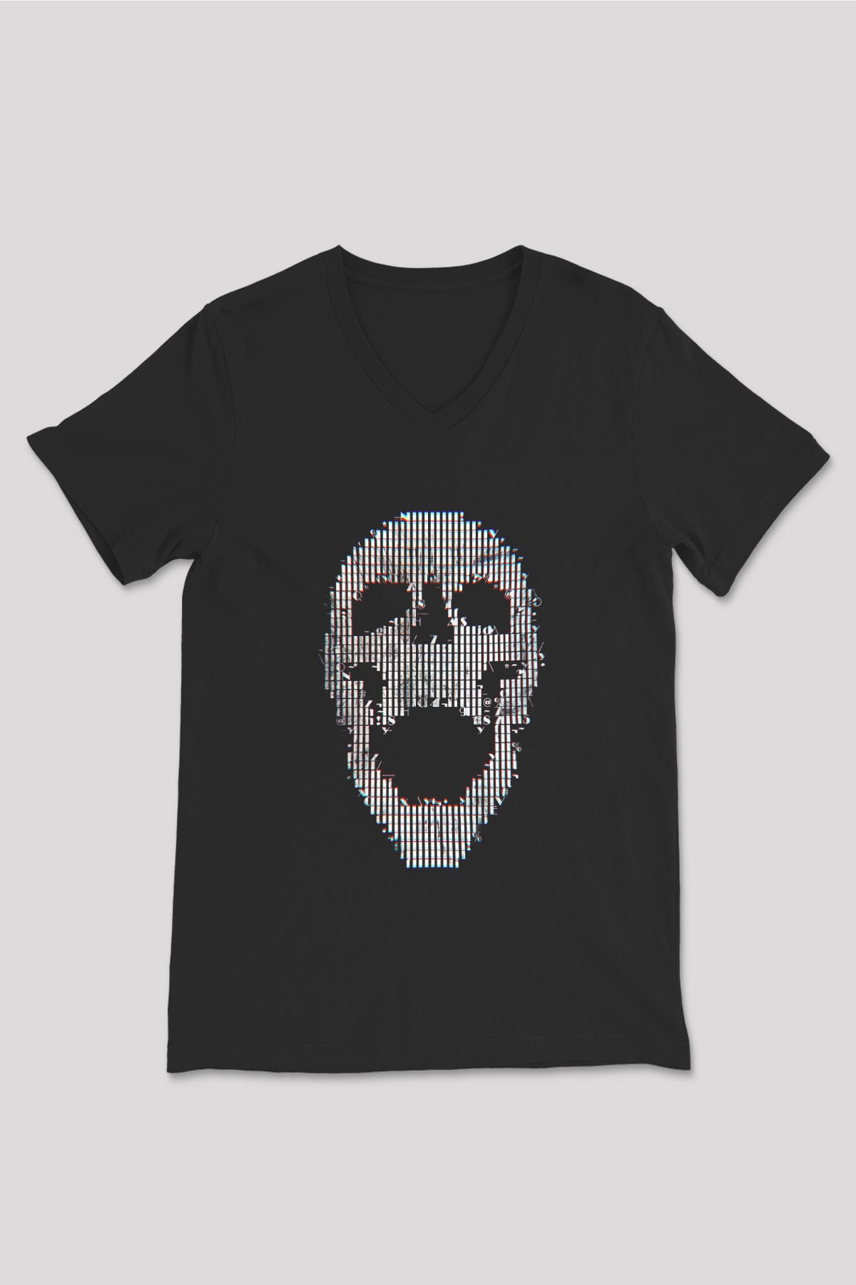 Hacker Baskılı Unisex Siyah V Yaka Tişört - Tshirt