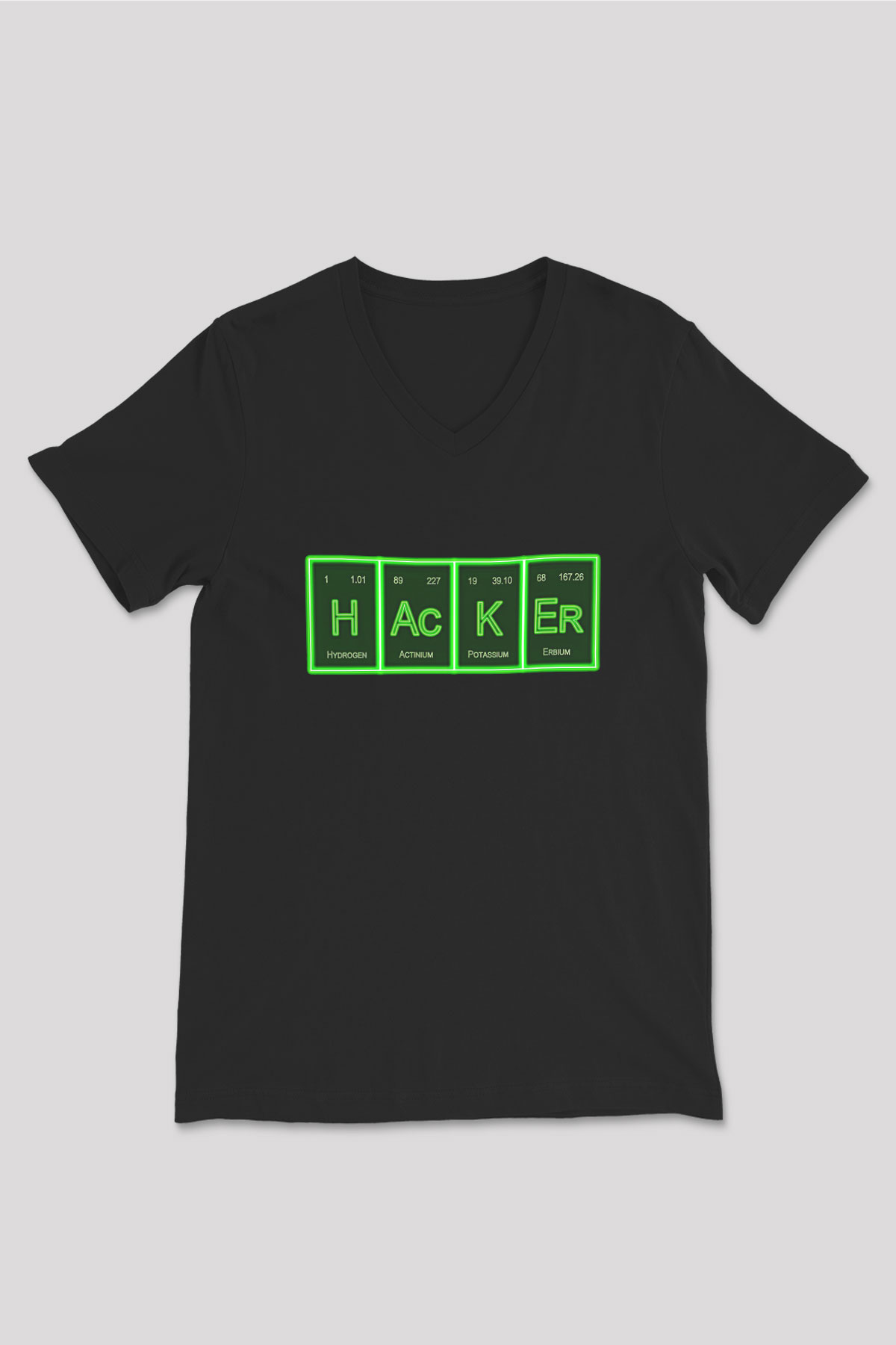 Hacker Baskılı Unisex Siyah V Yaka Tişört - Tshirt