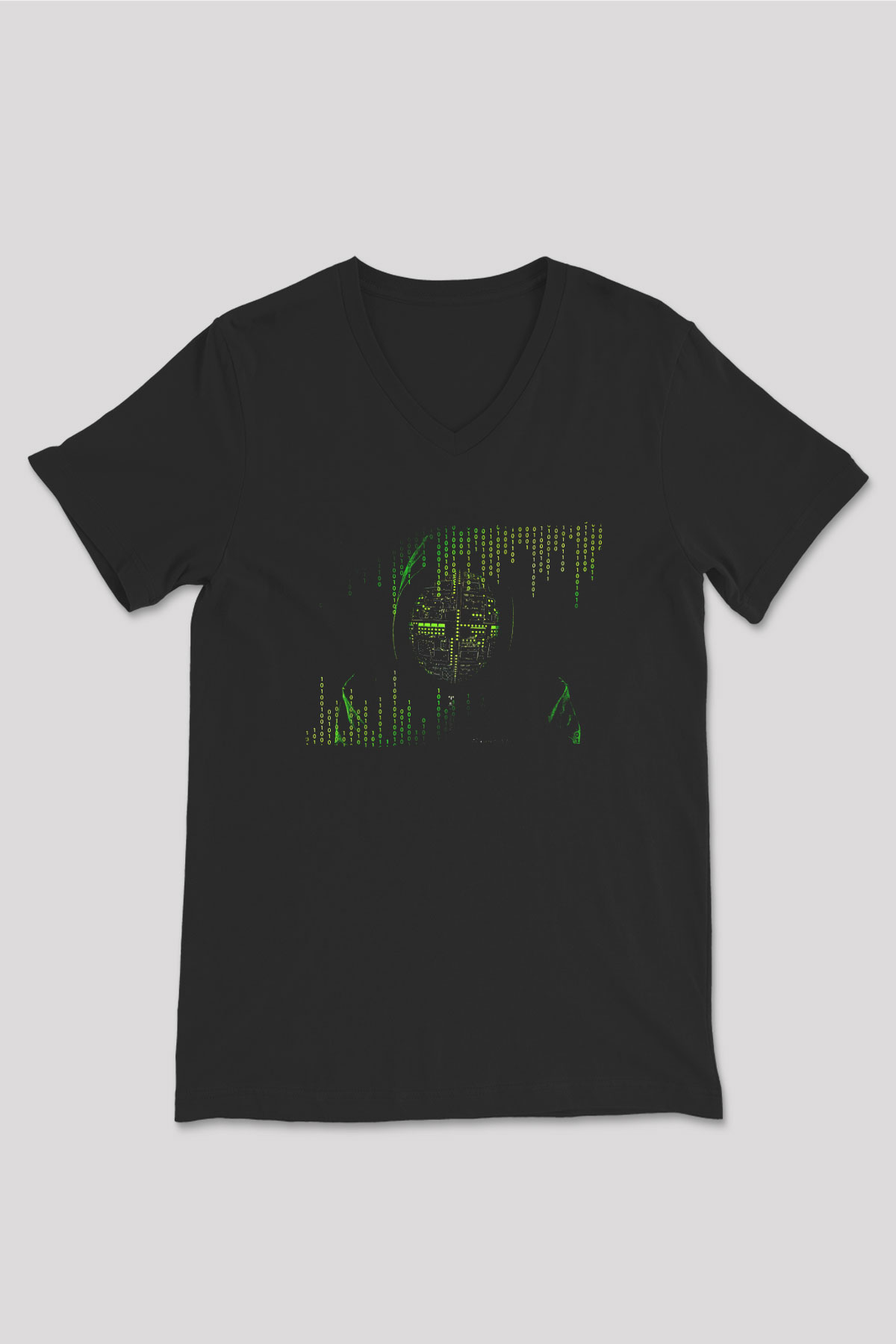 Hacker Baskılı Unisex Siyah V Yaka Tişört - Tshirt