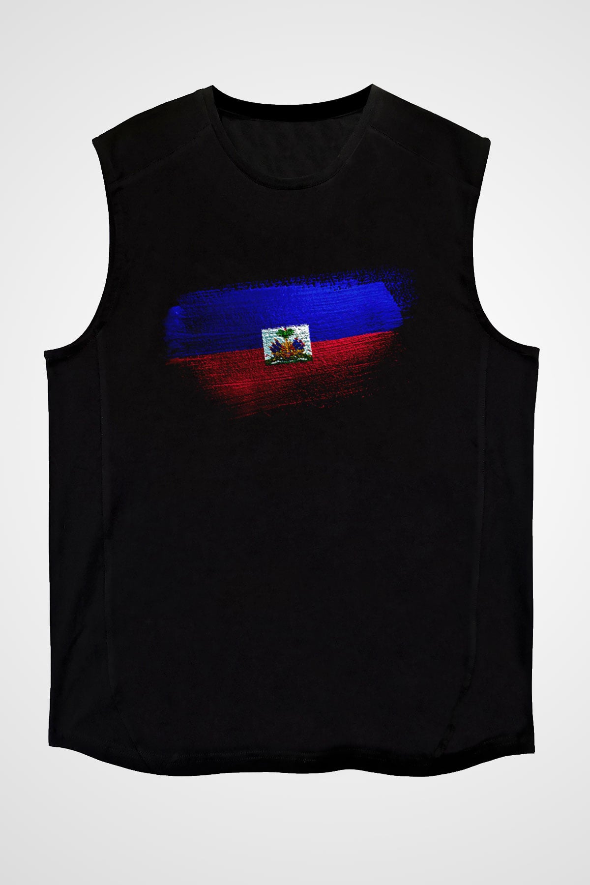 Haiti Bayrağı Baskılı Unisex Siyah Kolsuz Tişört