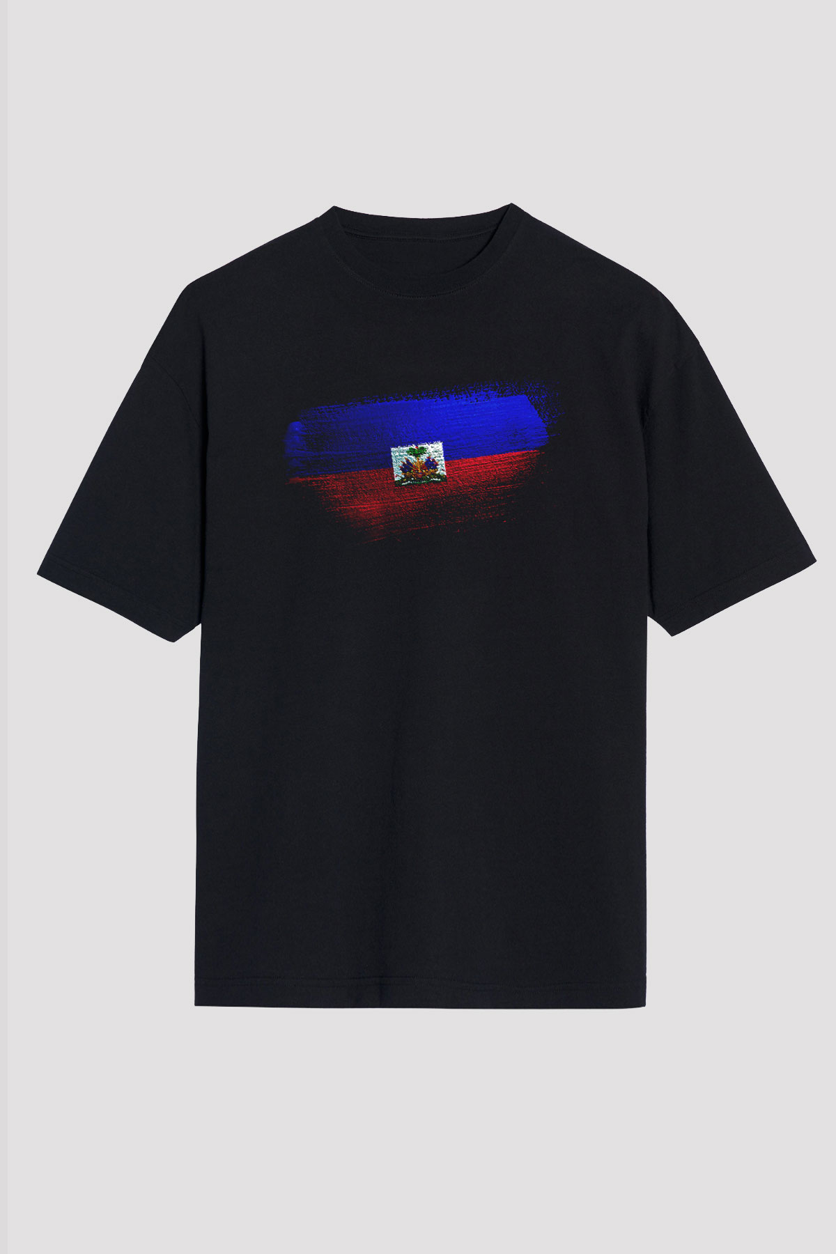Haiti Bayrağı Baskılı Unisex Siyah Oversize Tişört