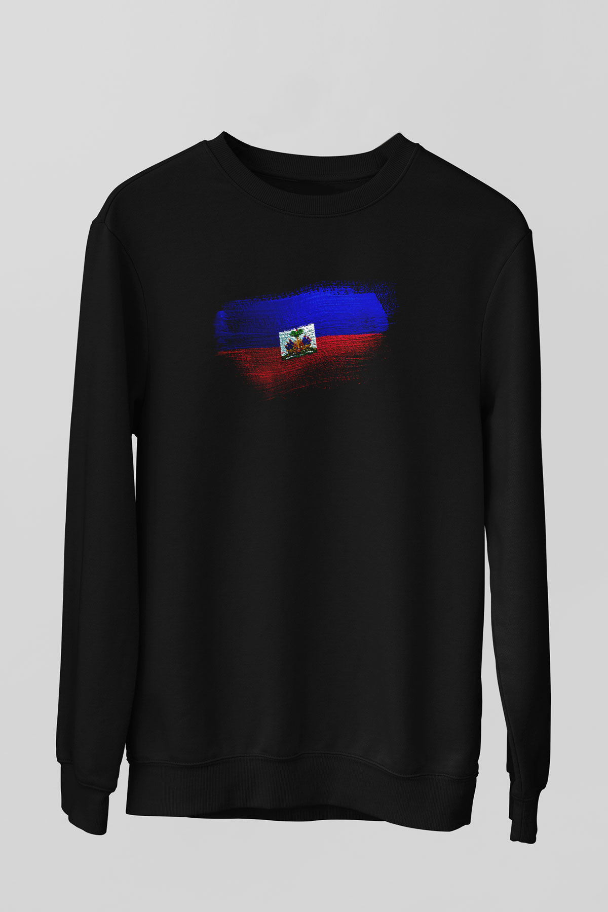 Haiti Bayrağı Baskılı Unisex Siyah Sweatshirt