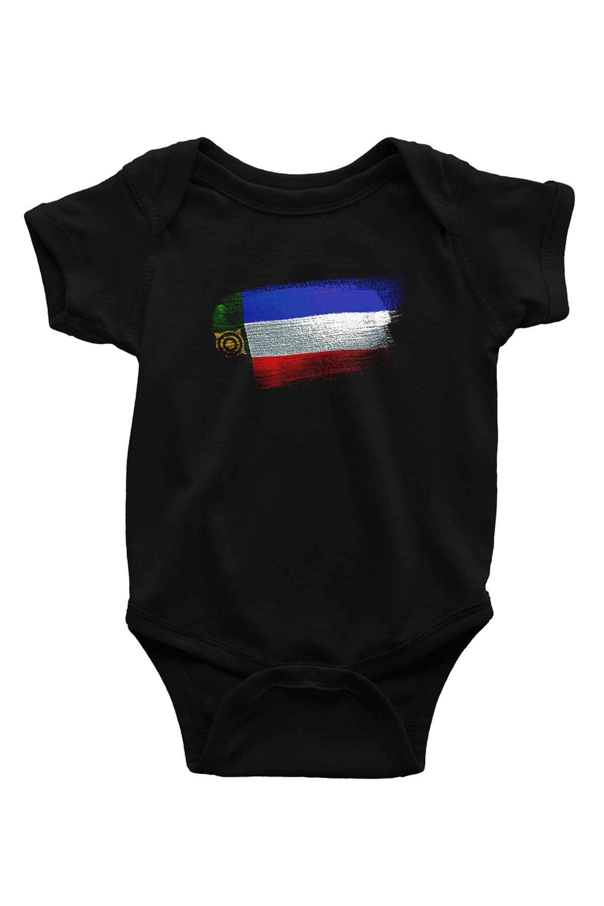 Hakasya - Khakassia Bayrağı Baskılı Unisex Siyah Bebek Body - Zıbın