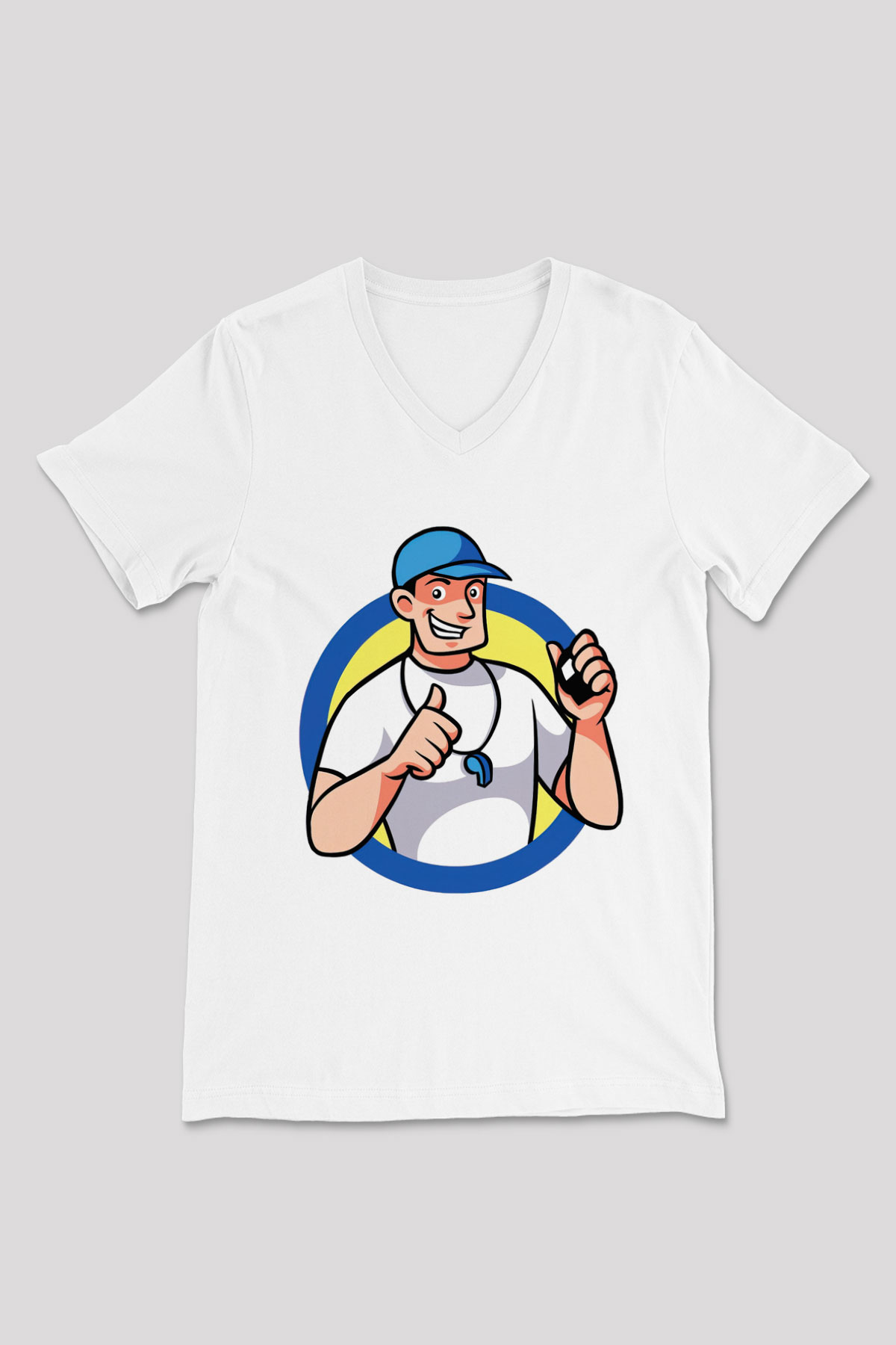 Hakem Beyaz Unisex V Yaka Tişört T-Shirt