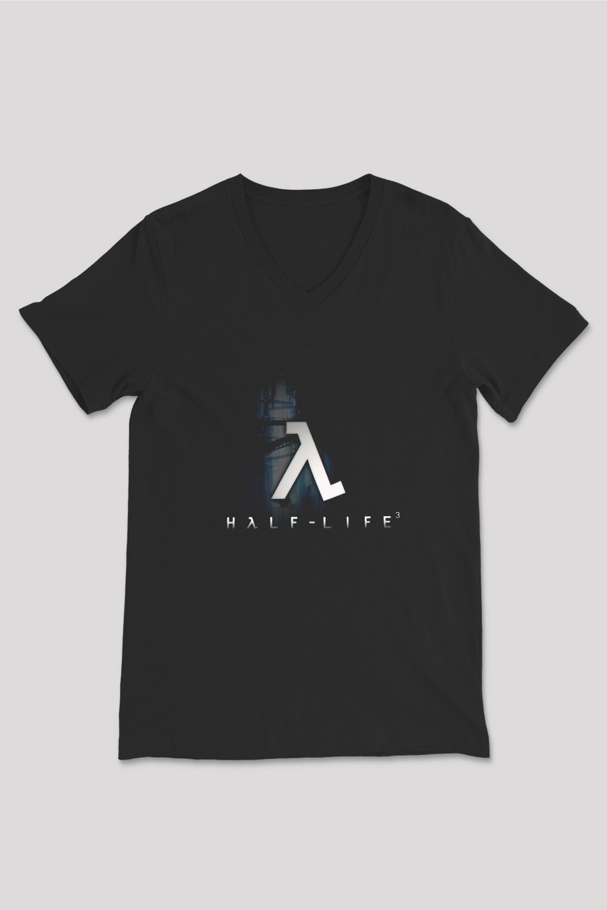 Half-Life Siyah Unisex V Yaka Tişört T-Shirt