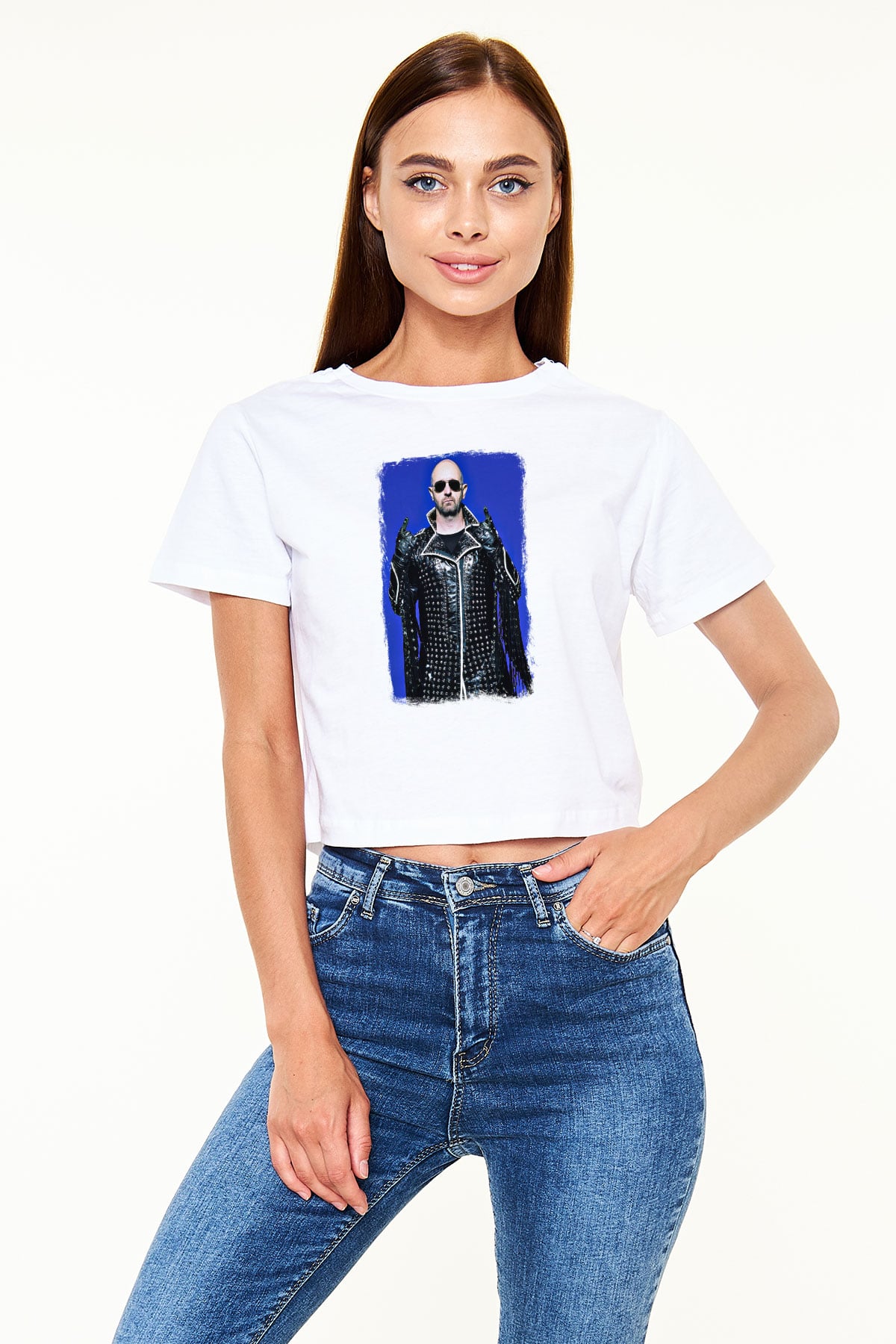 Halford Baskılı Unisex Beyaz Crop Top Tişört