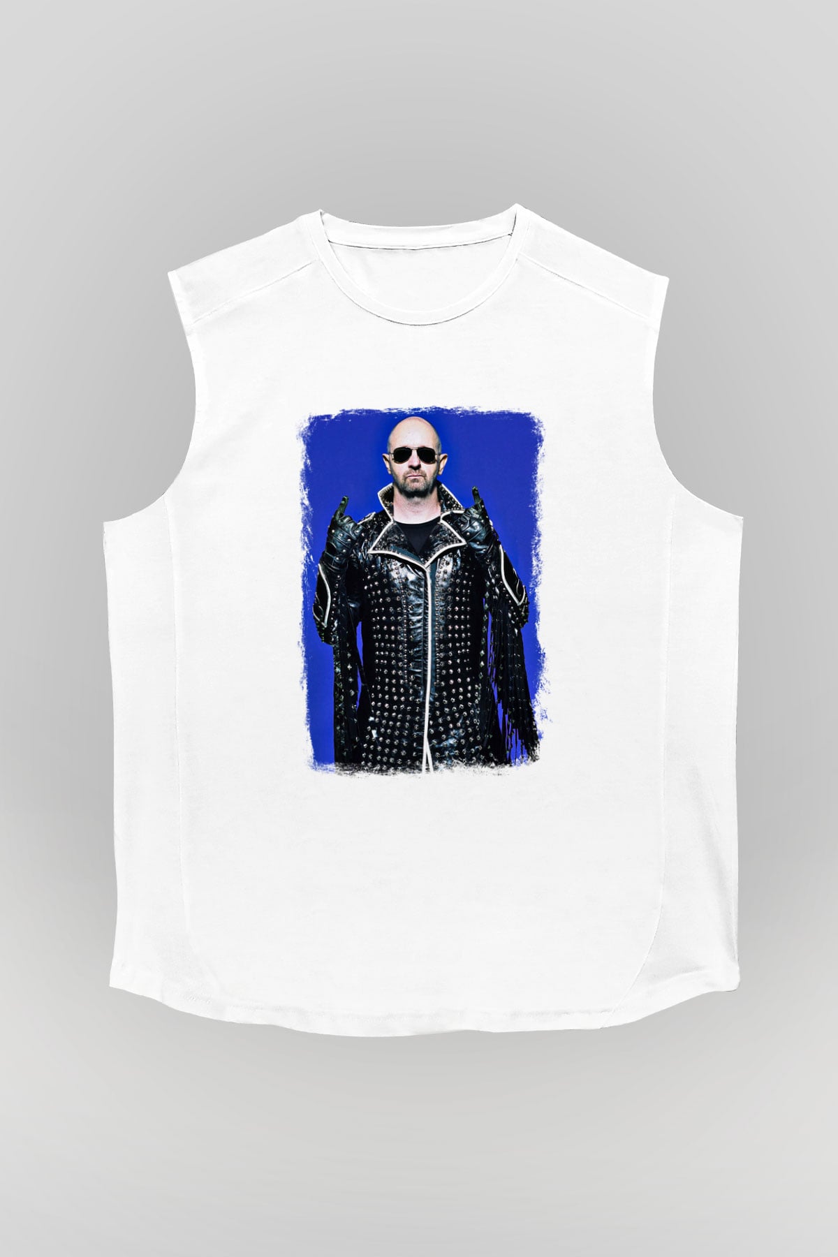 Halford Baskılı Unisex Beyaz Kolsuz Tişört