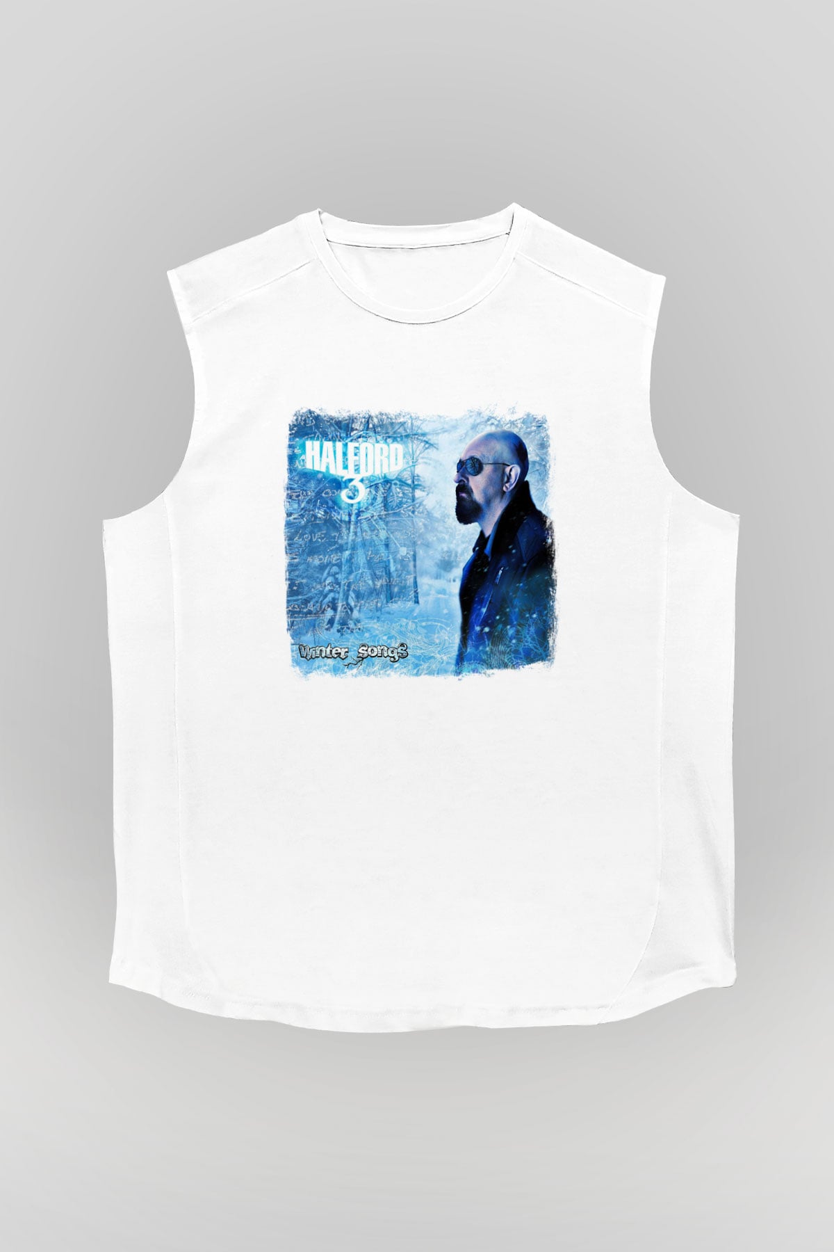 Halford Baskılı Unisex Beyaz Kolsuz Tişört