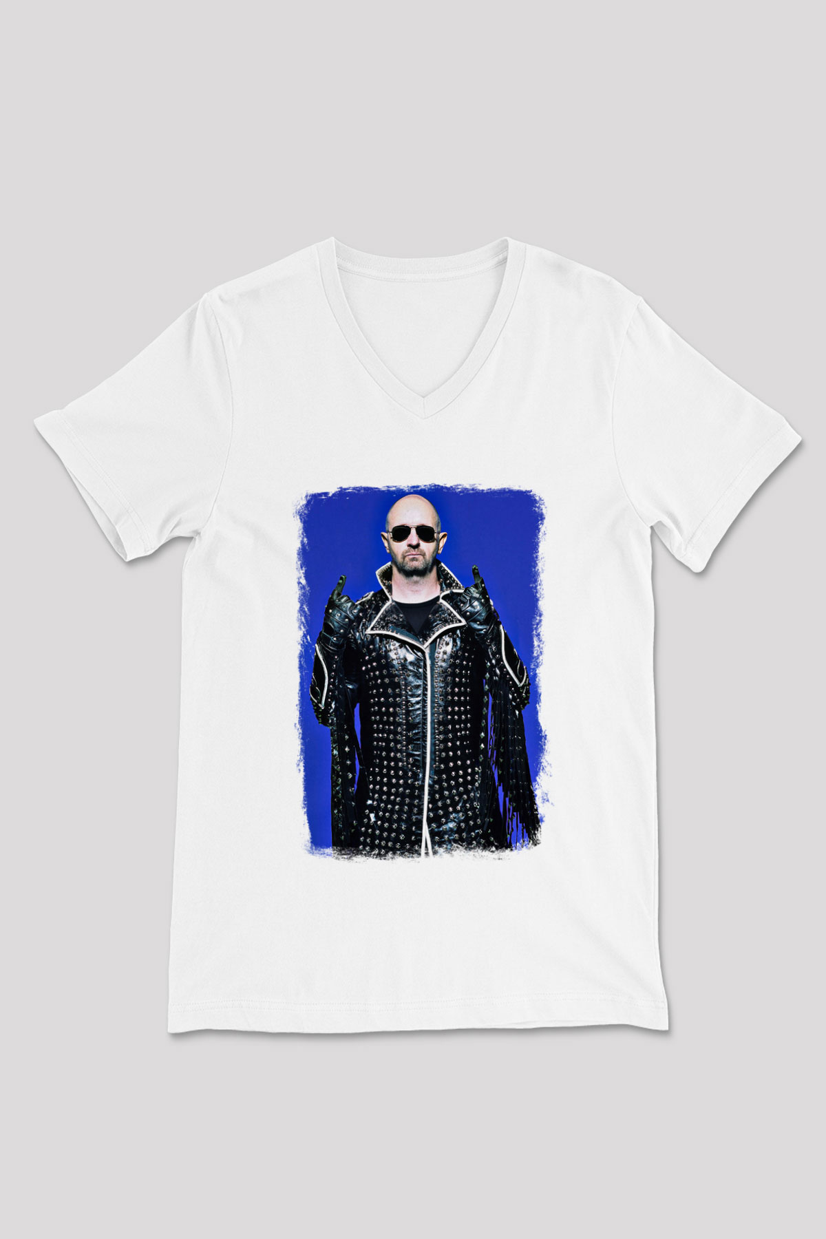 Halford Baskılı Unisex Beyaz V Yaka Tişört