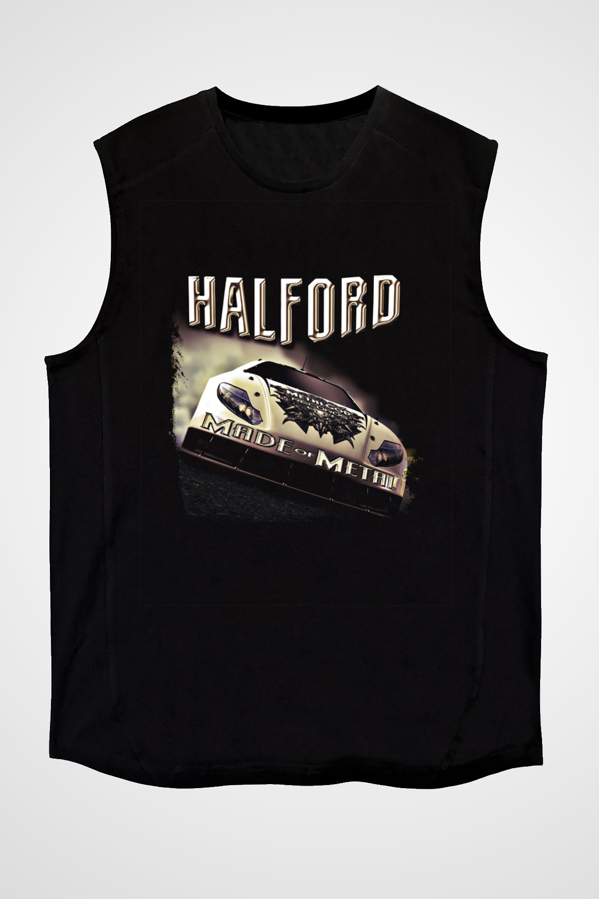 Halford Baskılı Unisex Siyah Kolsuz Tişört