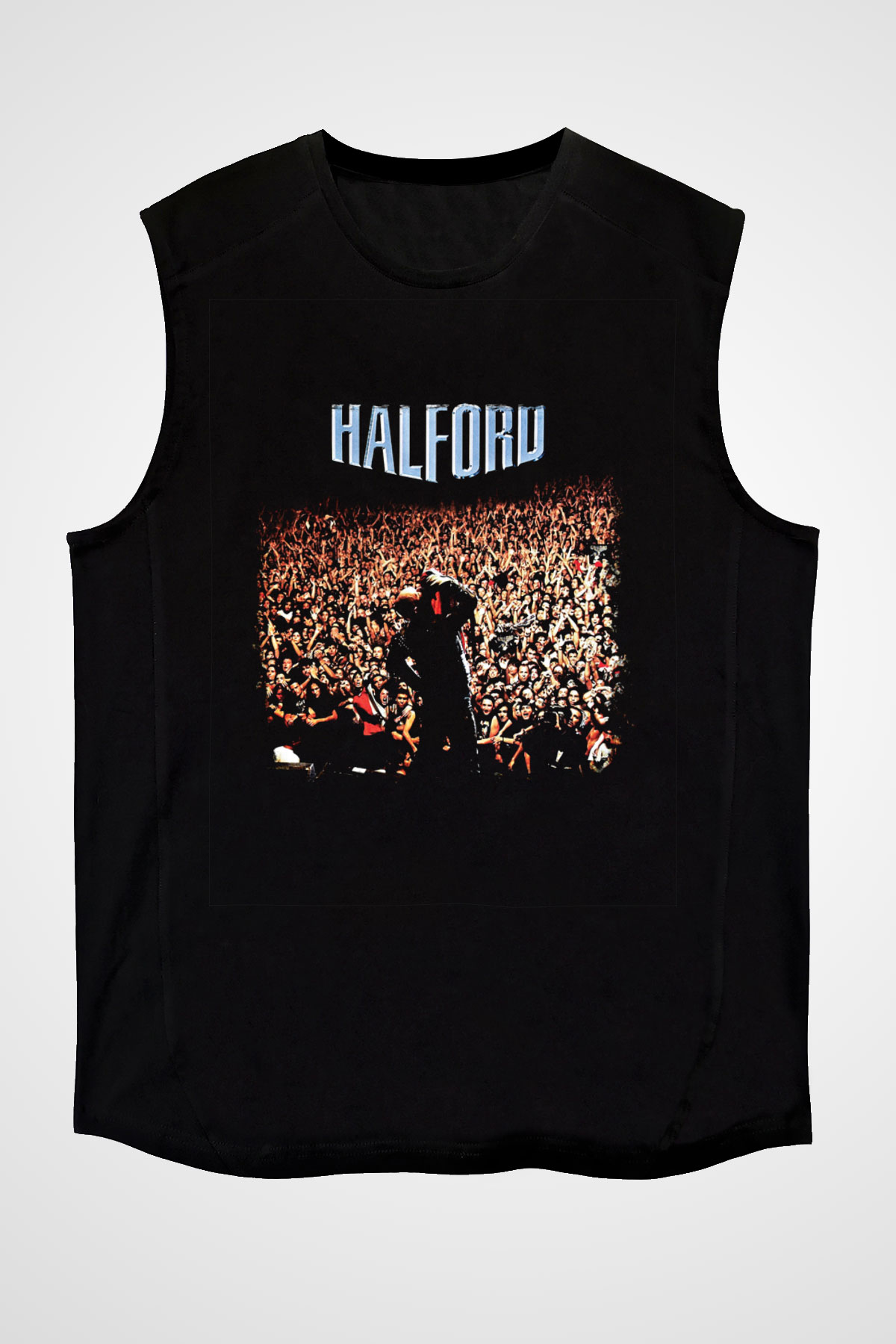 Halford Baskılı Unisex Siyah Kolsuz Tişört