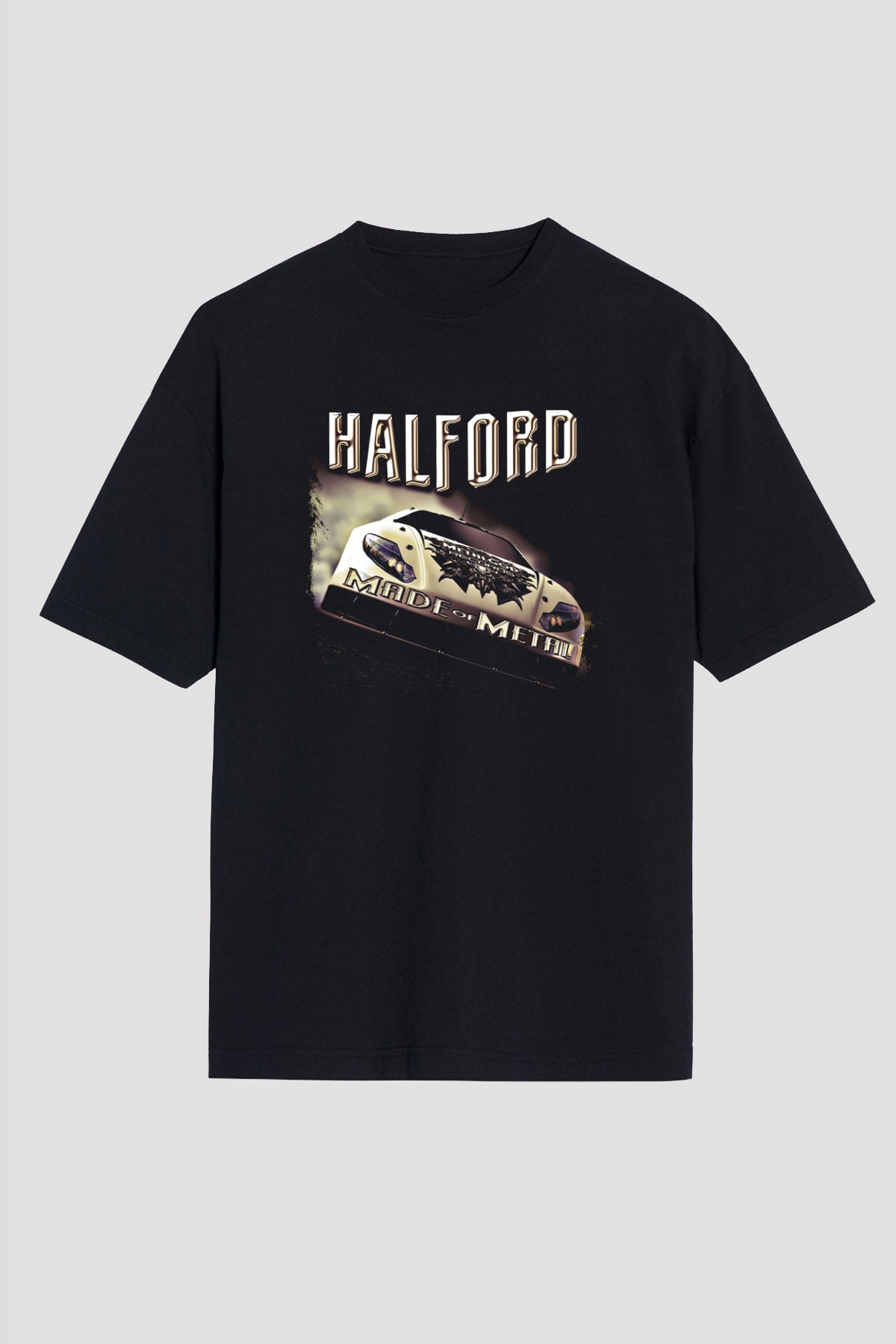Halford Baskılı Unisex Siyah Oversize Tişört