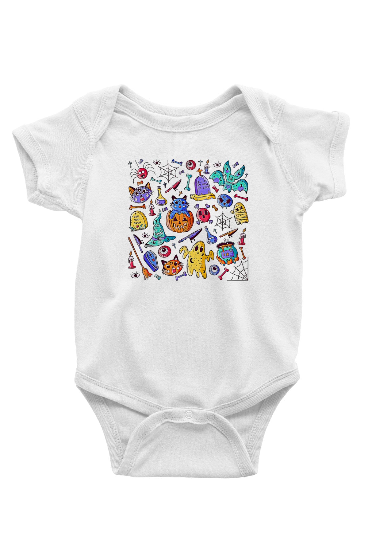 Halloween Baskılı Beyaz Unisex Bebek Body - Zıbın