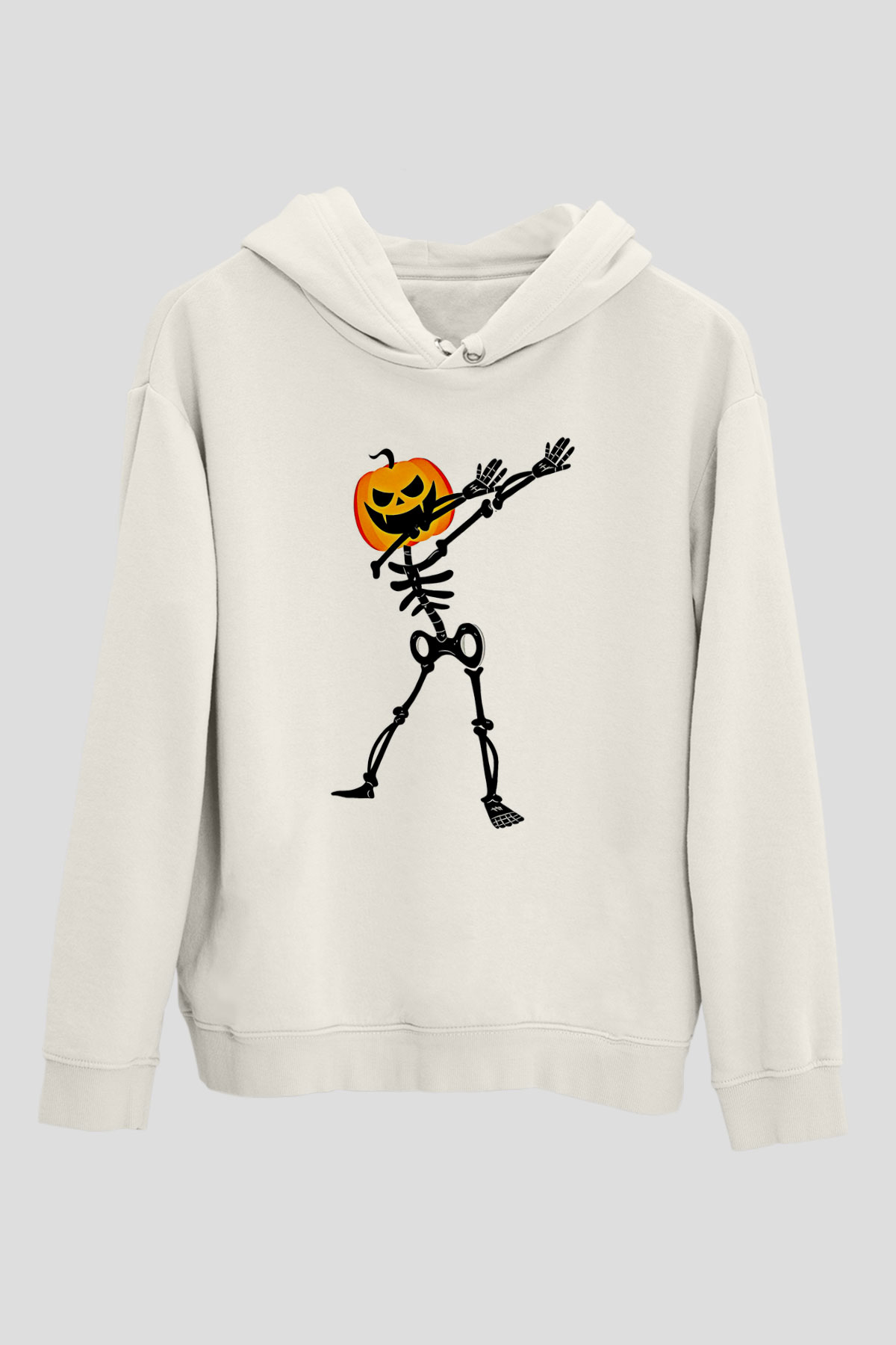 Halloween Baskılı Beyaz Unisex Hoodie