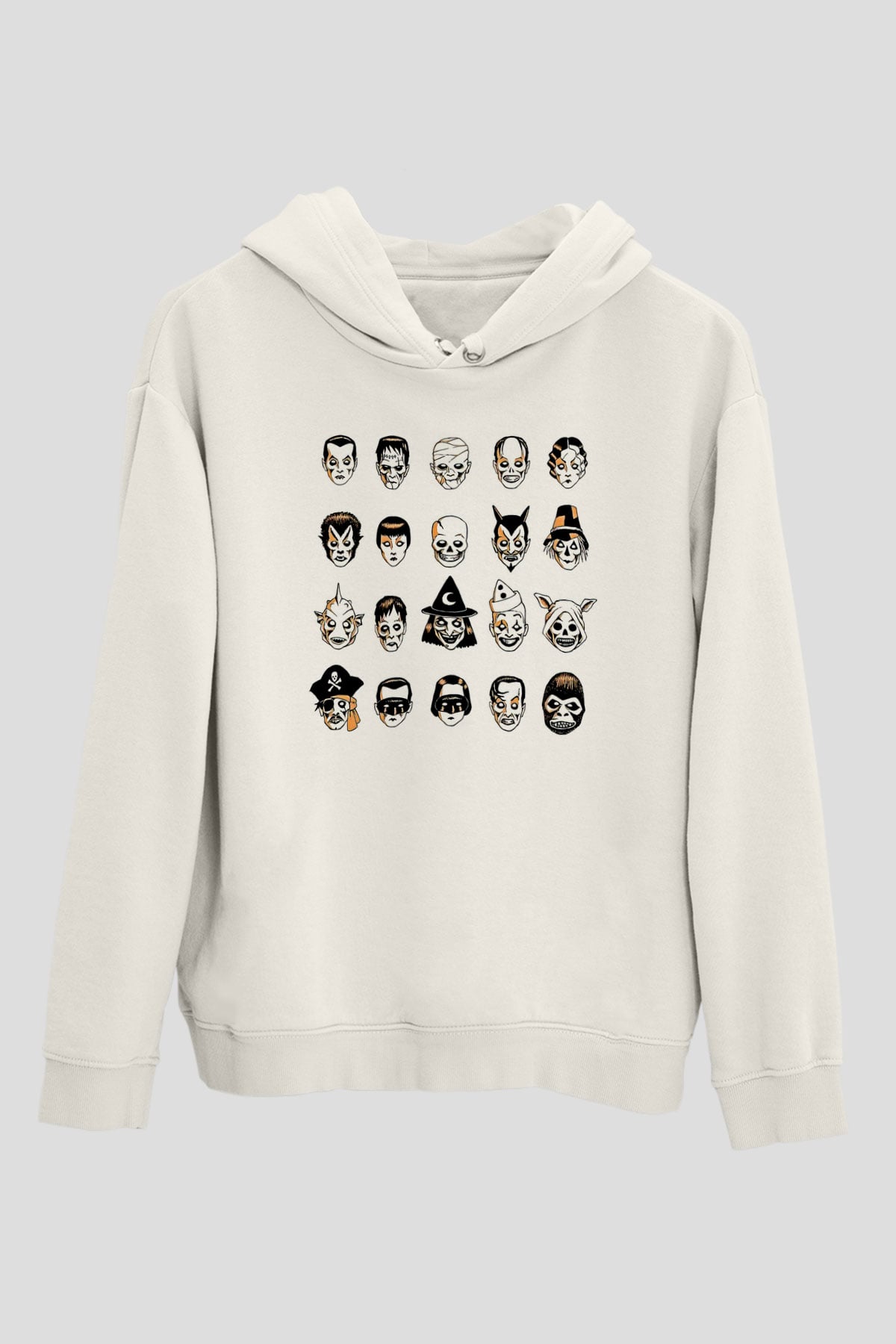 Halloween Baskılı Beyaz Unisex Hoodie